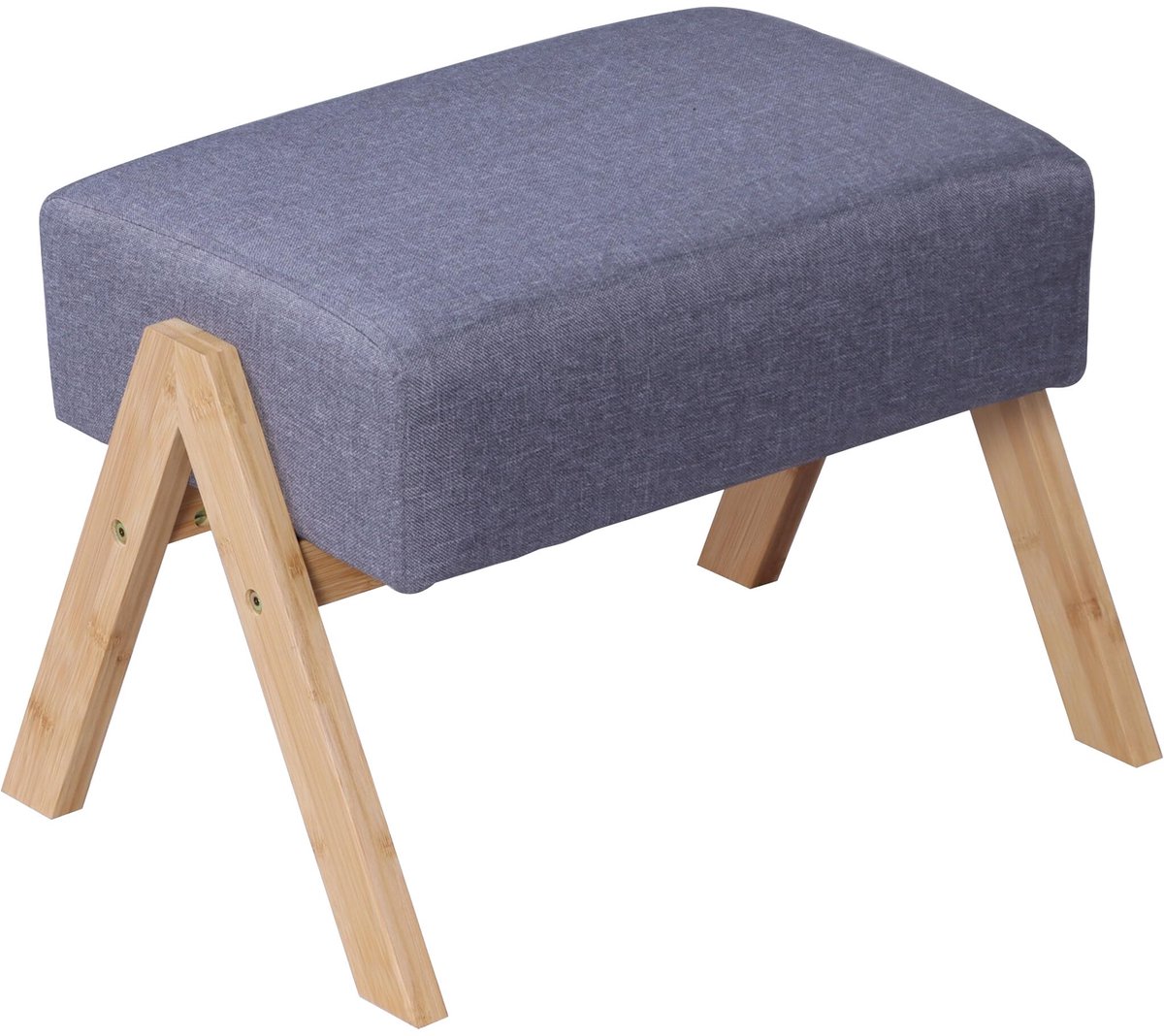 Famanu – Gepolsterd voetenbankje met bamboepoten, 40x30x28 cm, grijs/natuur, geschikt voor hal en woonkamer