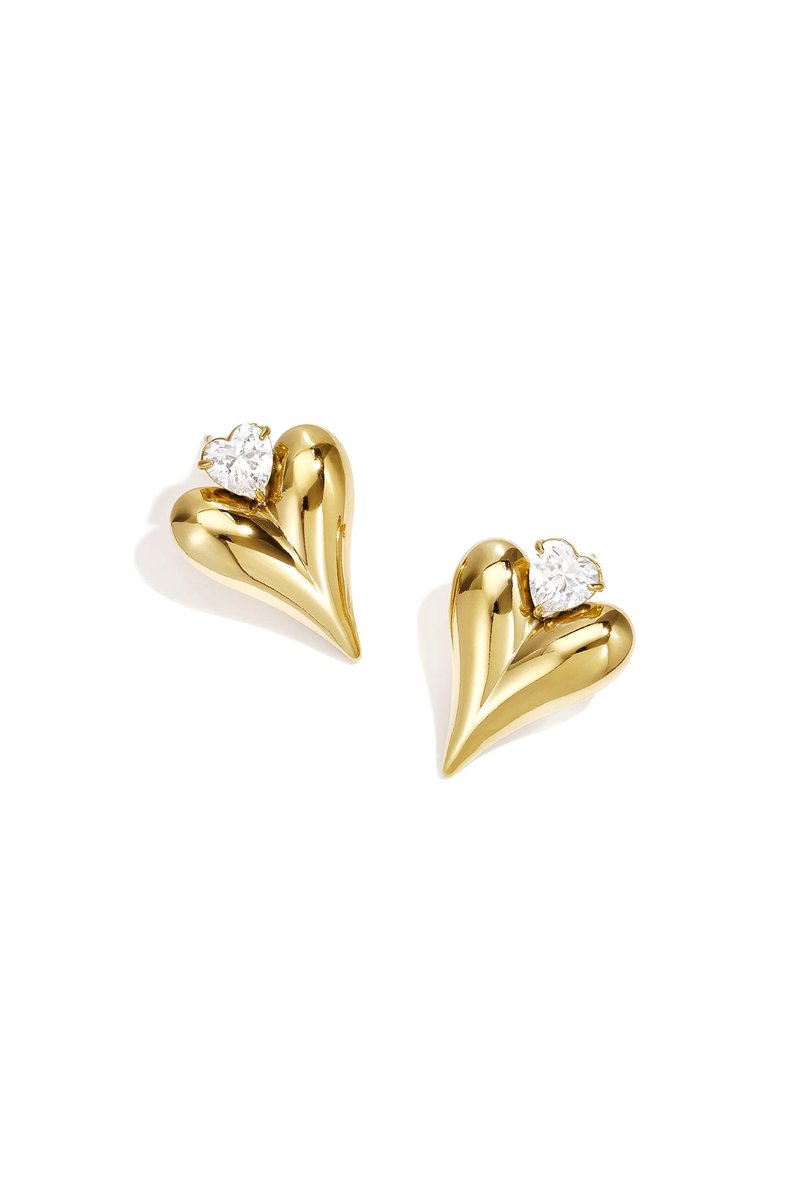 Roestvrijstalen oorknopjes met hartjesmotief, eenvoudige dagelijkse sieraden uit de simple series voor dames. - Goudkleur