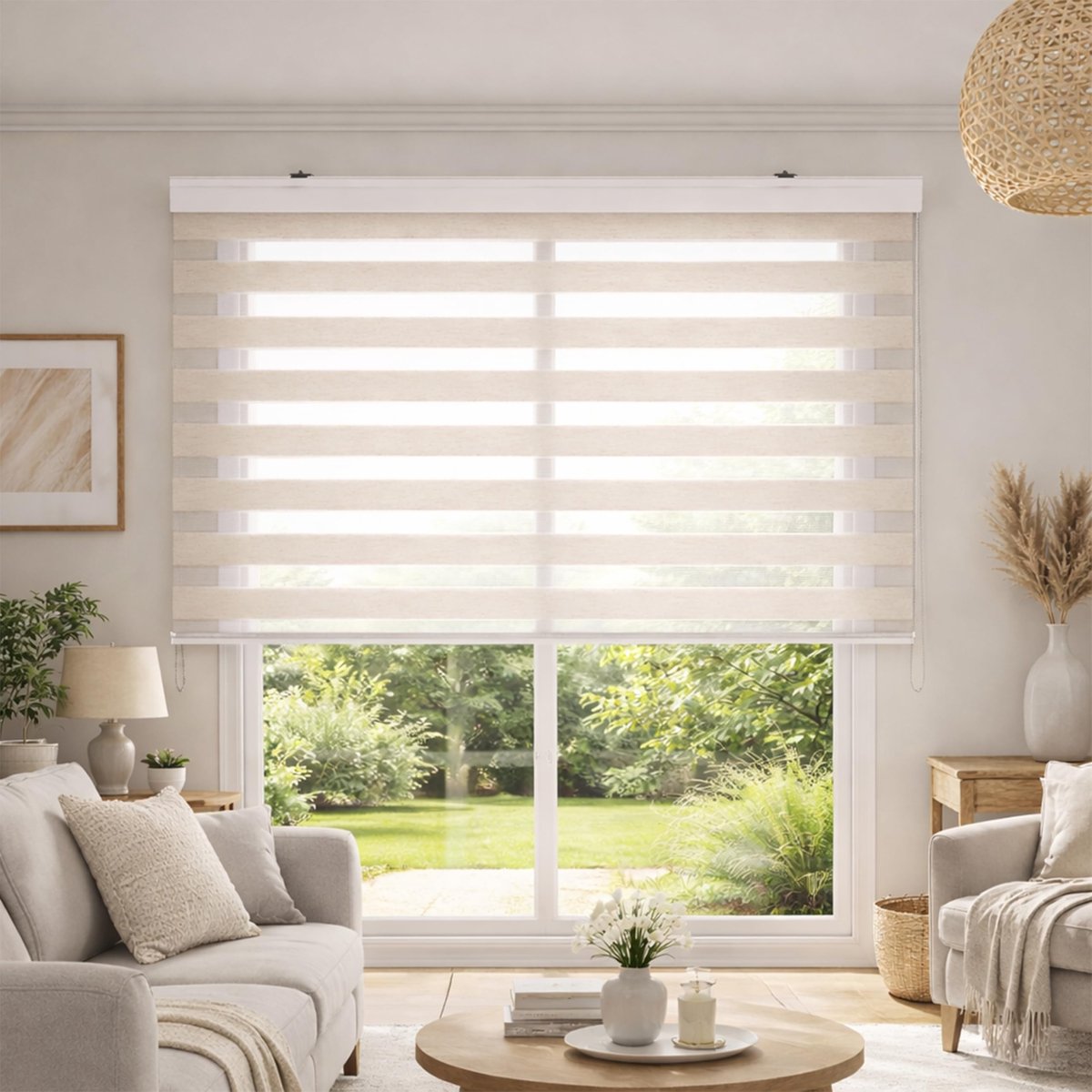 Blindecor Lira Luxury dubbel rolgordijn, dag en nacht linnen - crèmekleurig, 160 x 180 cm (breedte x lengte) - ShopVlot