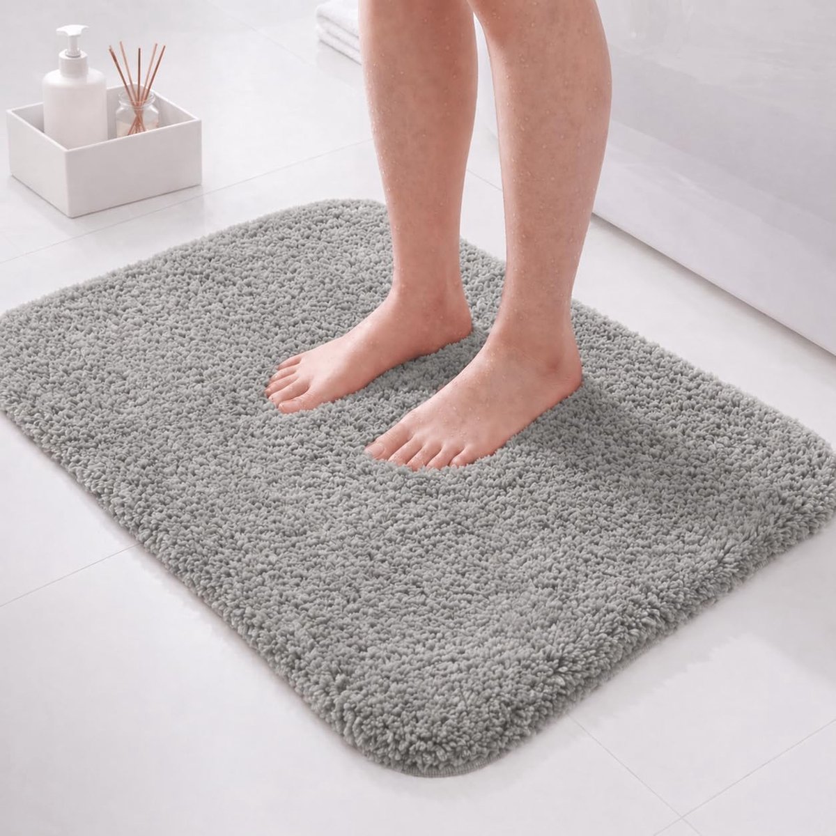 SnelShoppen - Microvezel badmat 60 x 40 cm grijs, absorberende pluche badmat met TPR-achterkant, machinewasbaar voor douche, toilet en gastenbad