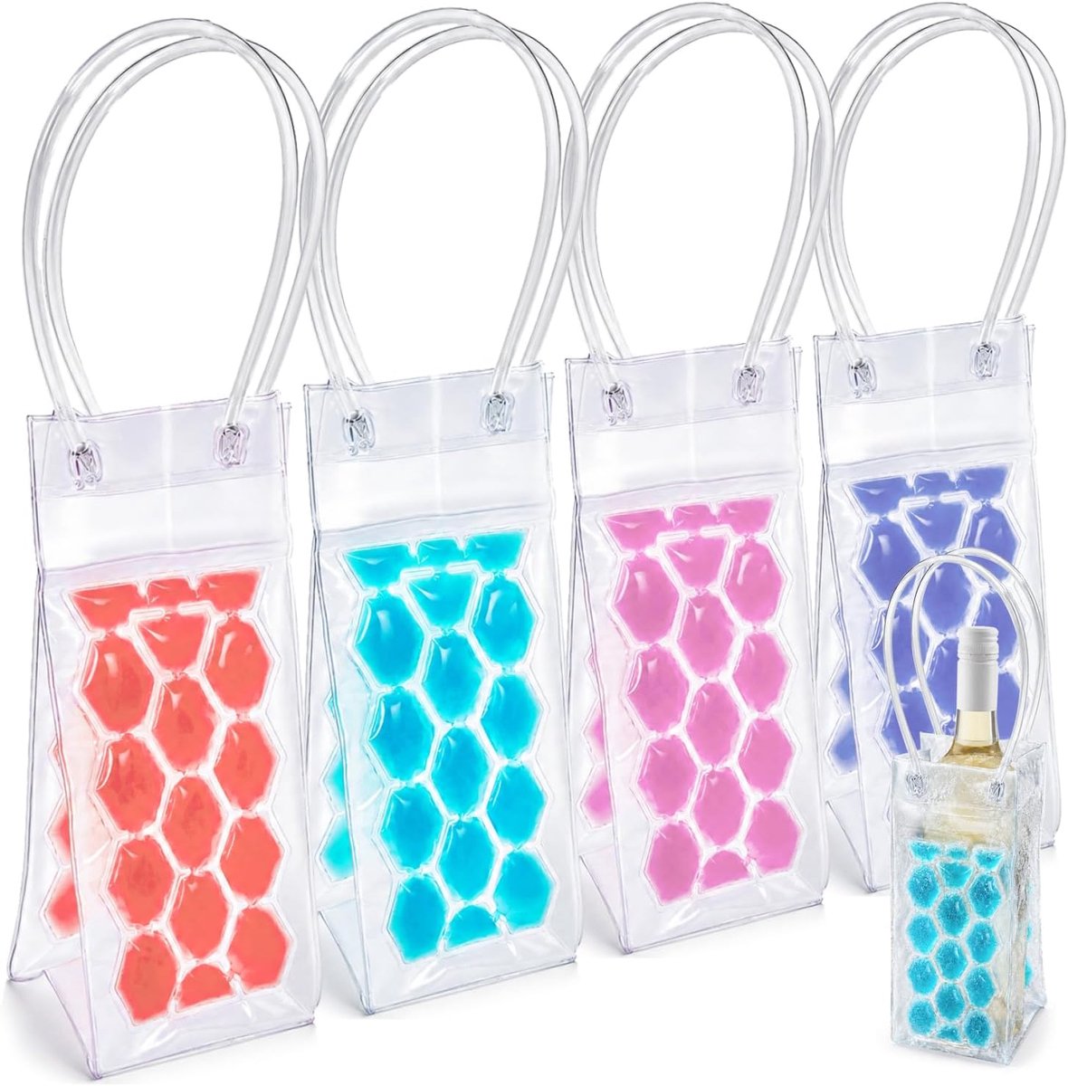 SnelShoppen - 4 x Flessenkoeler met Koelgel, Herbruikbare Koeltas voor Wijnflessen en Drankflessen, Ideaal voor Feest, Camping en Tuin