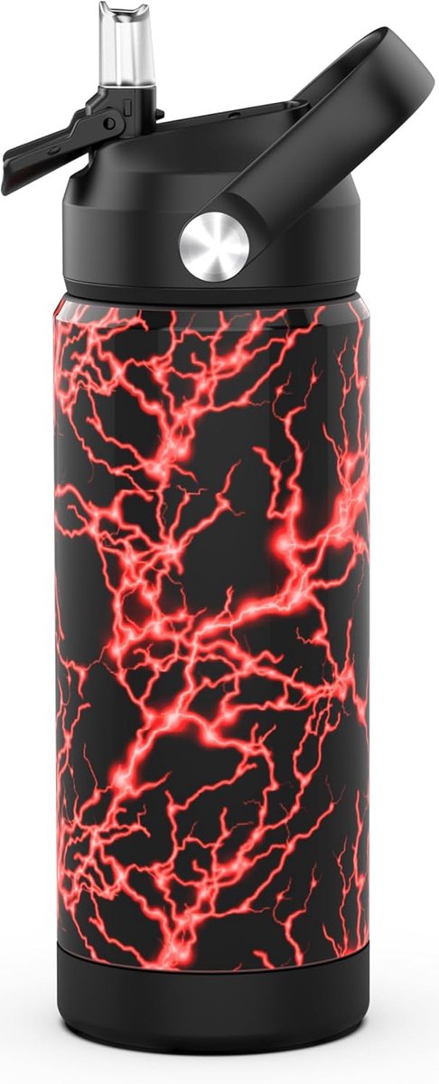 Kids Water Bottle with Straw, 18 Oz Boys Insulated Cups with Stainless Steel Leak Proof for School, Sport&Travel(Red - ShopVlot