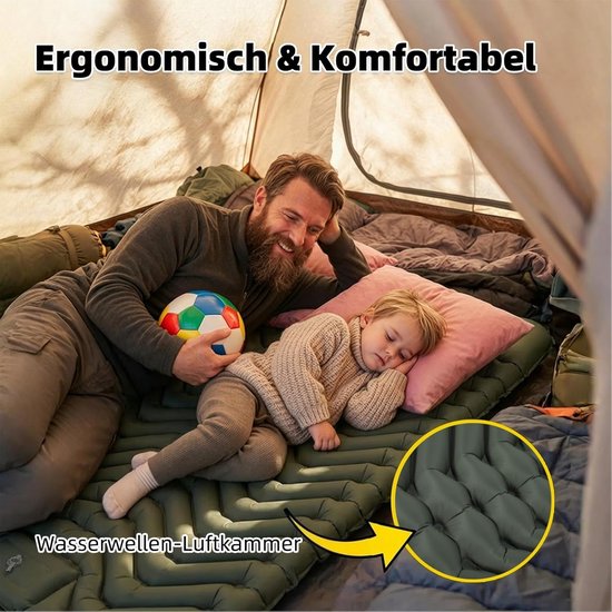 Opblaasbare Kampeerluchtbed - Tweepersoons Matras - Kamperen en Reizen - Geïntegreerde Voetpomp - 196x134x9cm - Groen — afbeelding 5