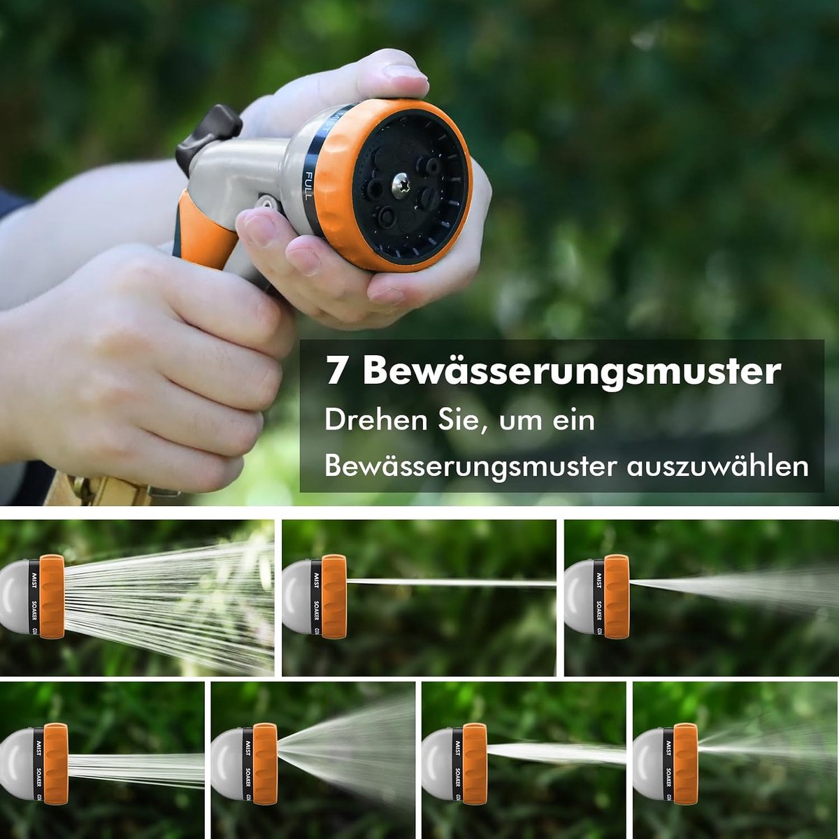 SnelShoppen - Metaal Tuinsproeier Pistool met 7 Verstelbare Spraystanden - Hoge Druk Irrigatie Spraygun voor Tuin, Planten, Grasmaaien, Auto's en Huis