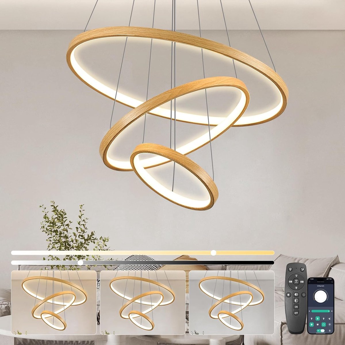 KSIBNW Modern Living Room Chandelier 3 Rings LED Pendant Light Living Room 45W Bedroom Dimmable Round Pendant Light - ShopVlot