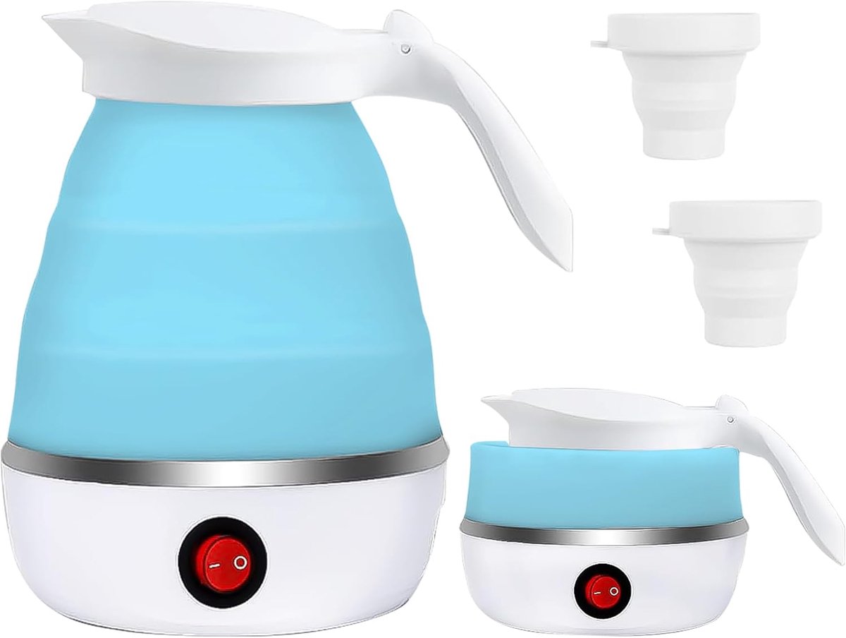 SnelShoppen - Opvouwbare Waterkoker 0,6 L voor Reizen, Camping en Buitenactiviteiten - Draagbare Siliconen Snelkoker met Roestvrijstalen Bodem + 2 Vou