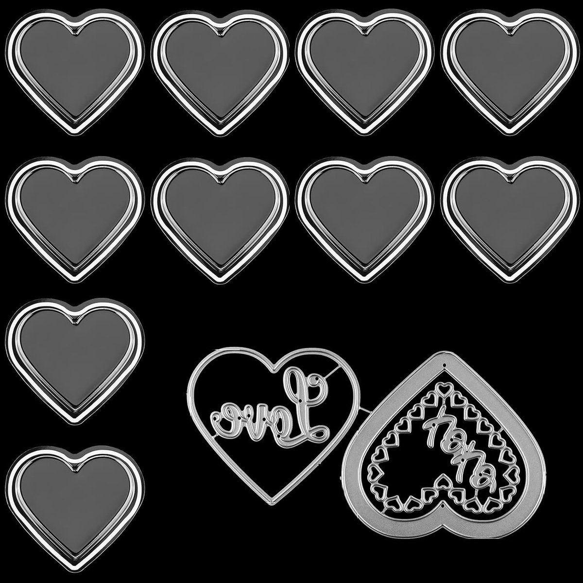 10 Stuks Hartvormige Dome Clear Punch Covers voor Shaker Cards en 5 Stuks Hart Snijmallen voor Kaarten Maken, Embossing en Die Cuts
