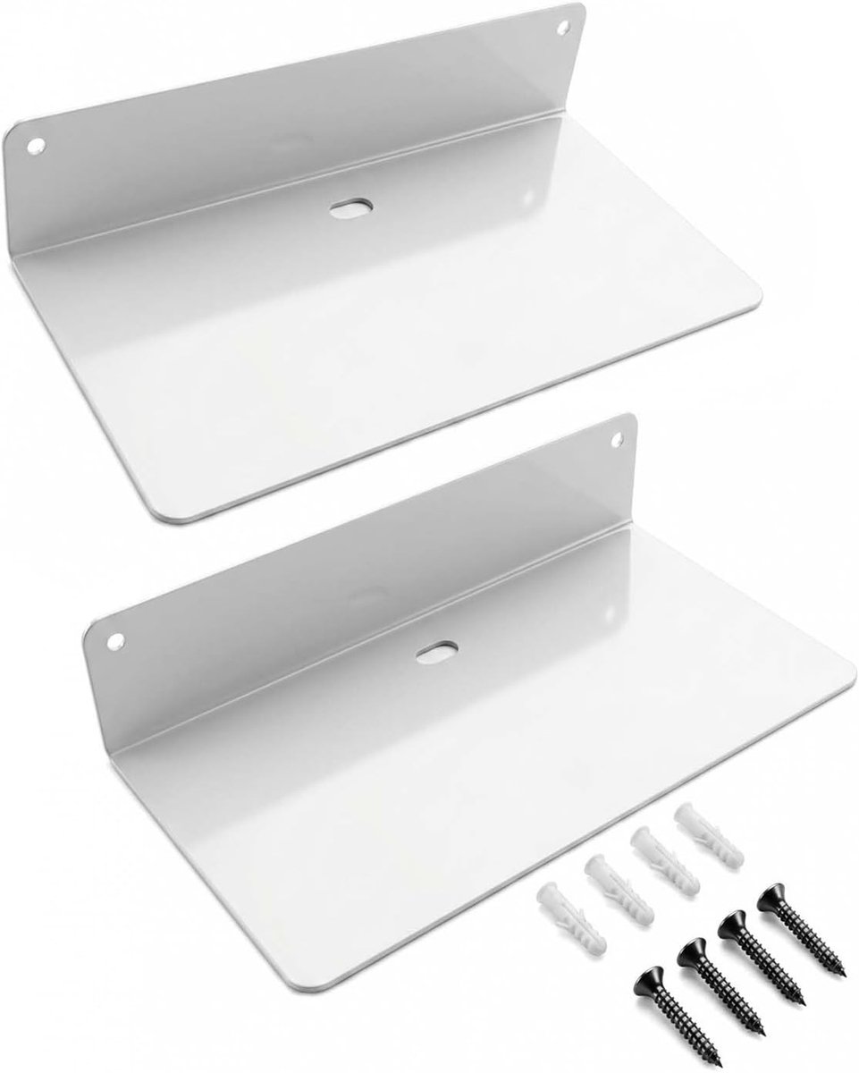 Set van 2 Zwevende Planken in Wit - Mini Wandplanken van 23 cm voor Woonkamer, Slaapkamer en Badkamer, Eenvoudige Wanddecoratie en Opbergruimte
