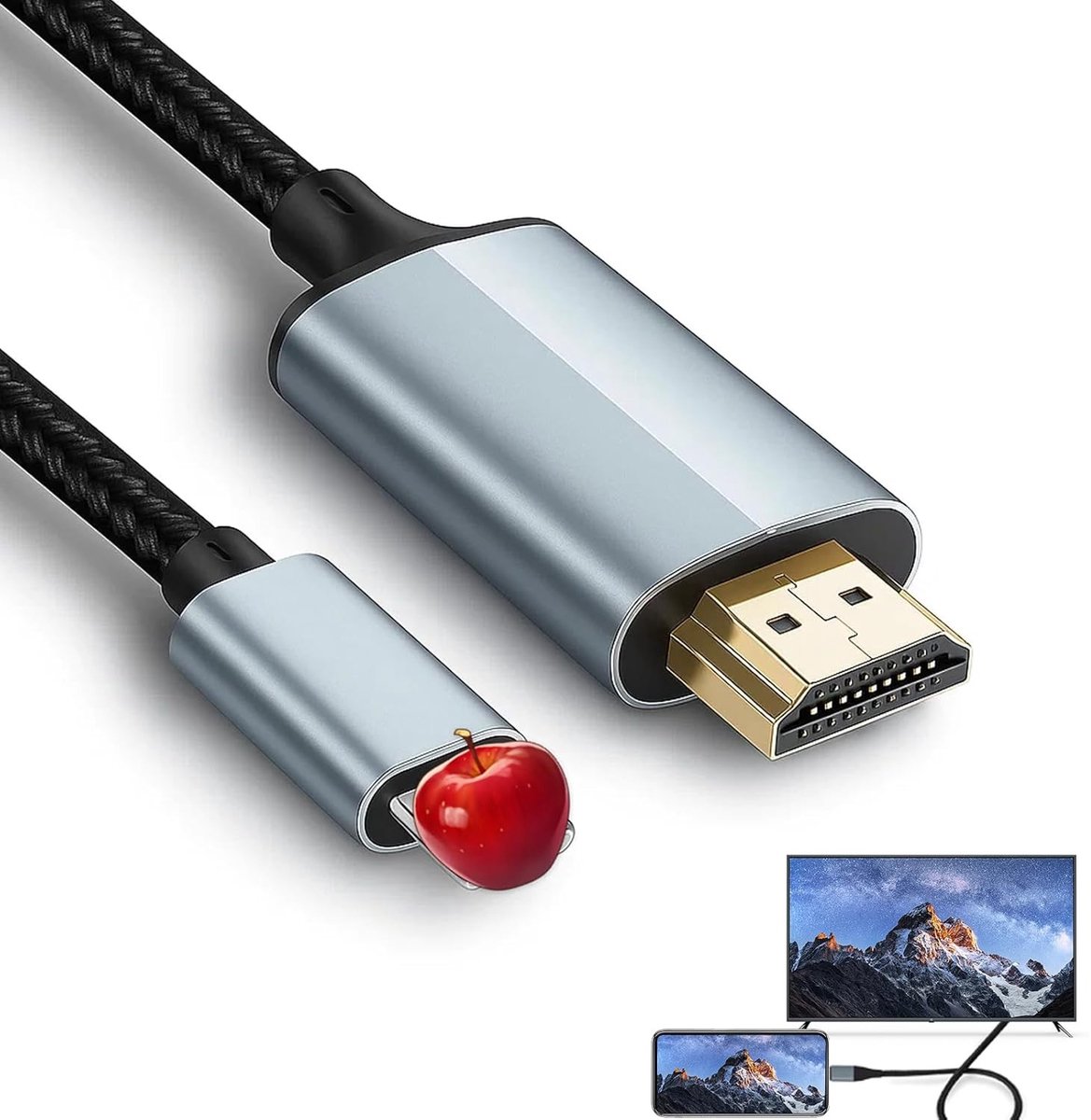 Adapterkabel voor iOS-apparaten naar TV, monitor of projector - 2m, 1080p HD, Plug & Play, ideaal voor YouTube en streaming