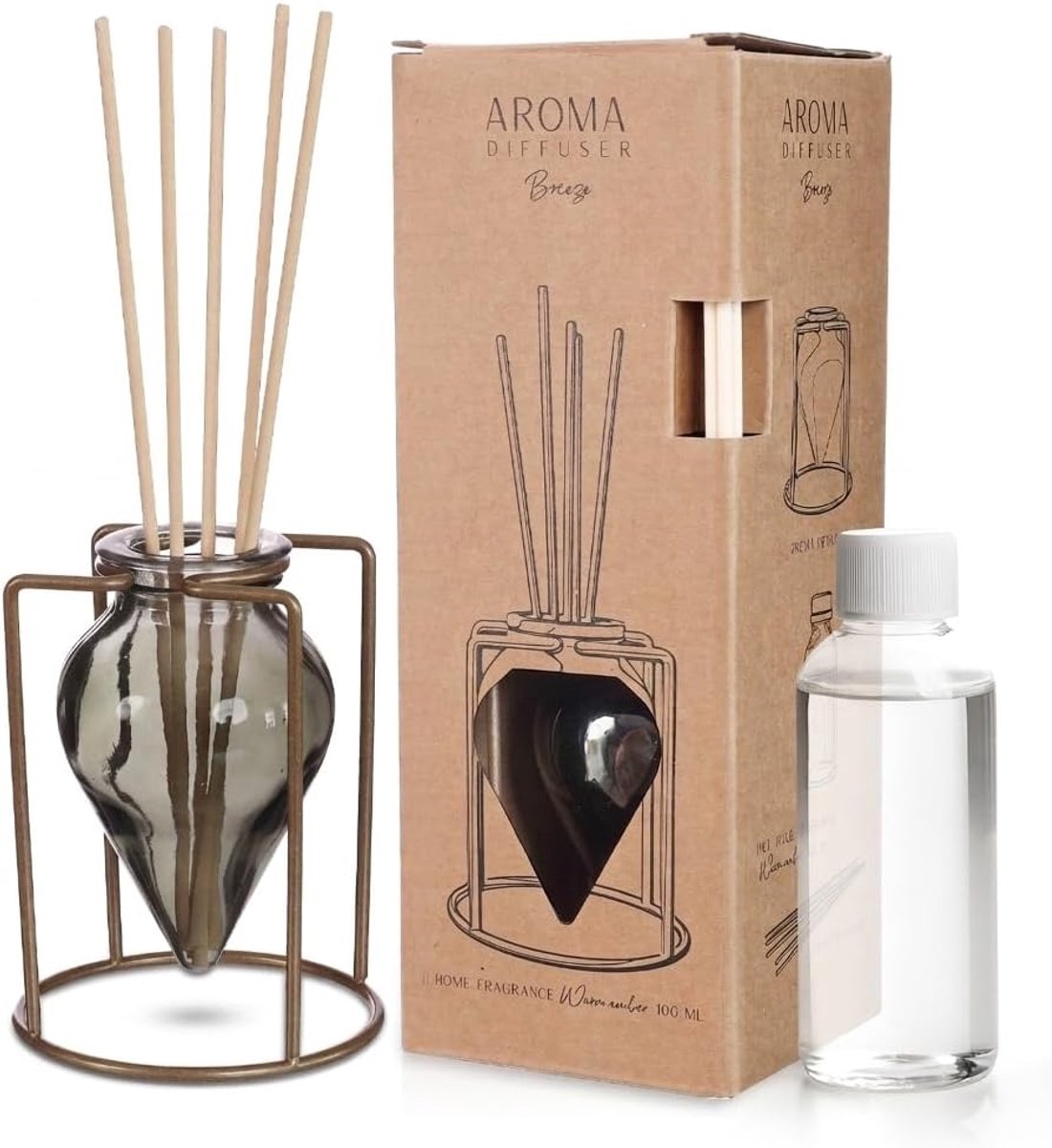 SnelShoppen - Geurstokjes voor in huis - Premium glazen diffuser 100 ml met 5 stokjes - Aromatherapie diffuser voor toilet en woonkamer - Huisparfum g