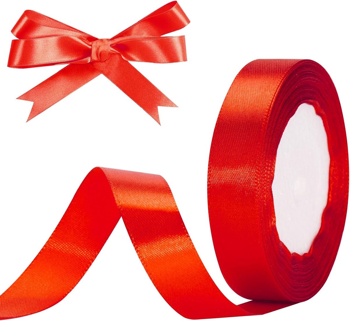 Satin Rood Lint 20mm voor Decoratie, Bruiloften, Kerst en Cadeaus - 22m Versierlint voor Geschenken en Dozen