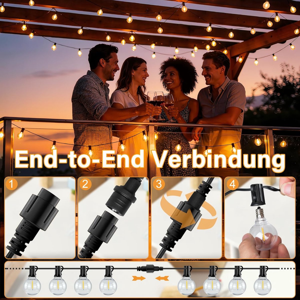 SnelShoppen - Led-lichtsnoer voor buiten met stekker, 10 m, waterdicht, energiezuinig, sfeervolle verlichting voor tuin, balkon, feest, camping, LED-l
