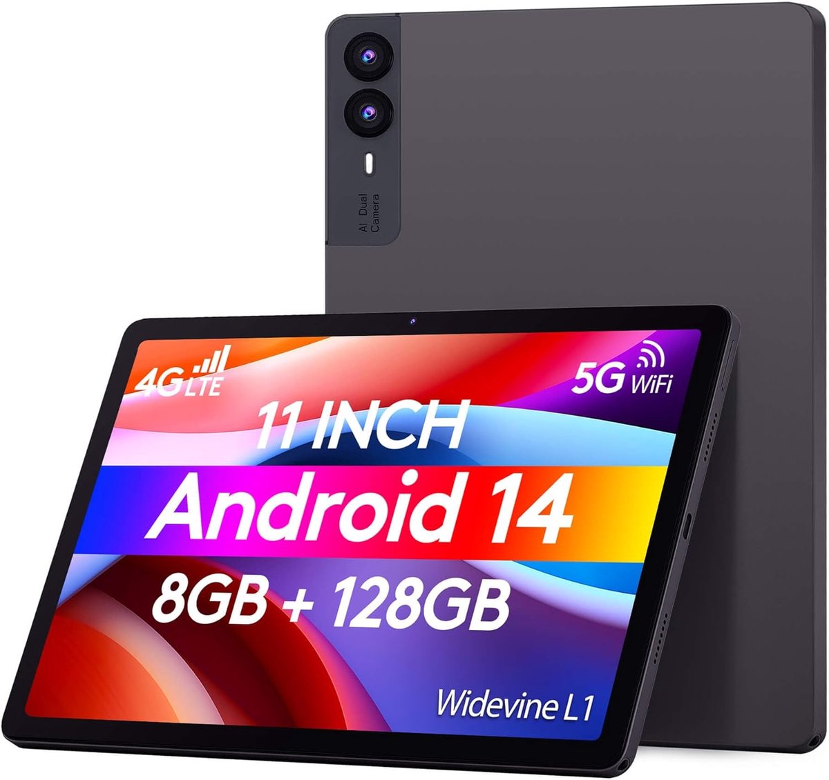 SnelShoppen - 11 inch Android 14 tablet met 8 GB RAM, 128 GB ROM, Octa-Core, 5G WLAN, 1920 × 1200 FHD display voor gaming, films, internet en meer - G