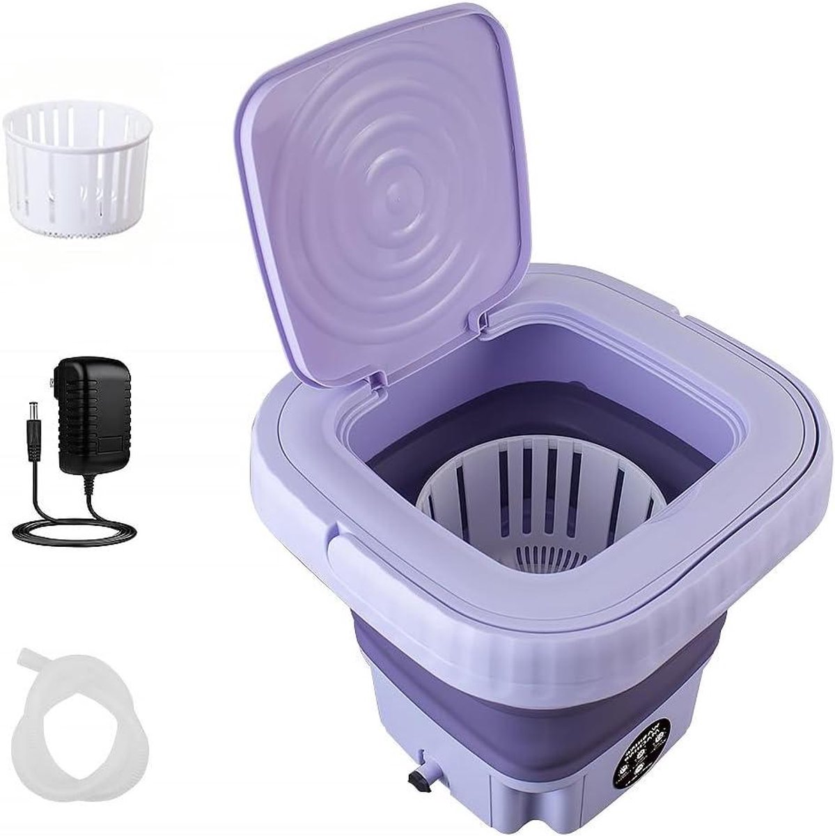 Draagbare Wasmachine Opvouwbaar Mini Reizen en Camping Touchscreen Bediening 12 Liter Inhoud Lila