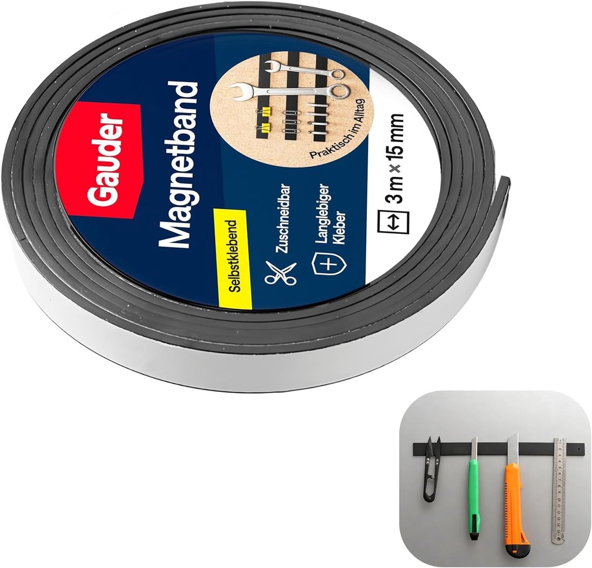 Zelfklevende magnetische tape 3 m x 15 mm, sterke tape voor hout, plastic en metaal, eenvoudig op maat te snijden