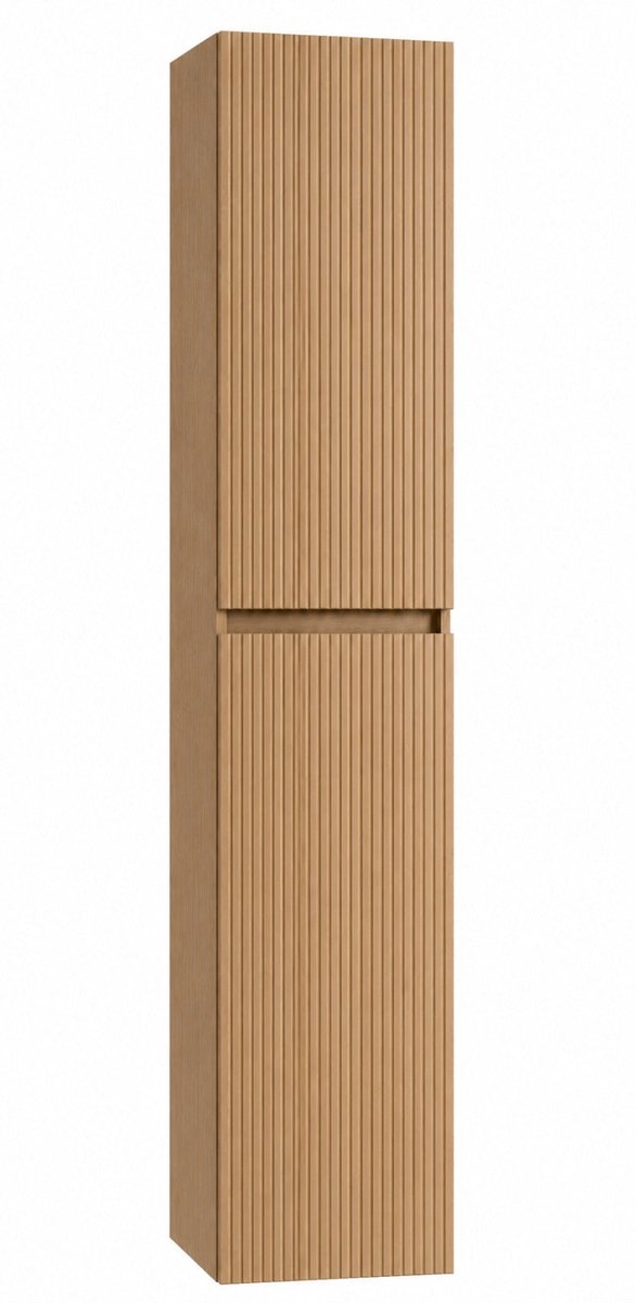 H&F Japandi Kolomkast Naturel Eik 160 x 35 x 35 cm – Afgerond Design – Soft-Close – Vochtbestendig Multiplex – Badkamerkast