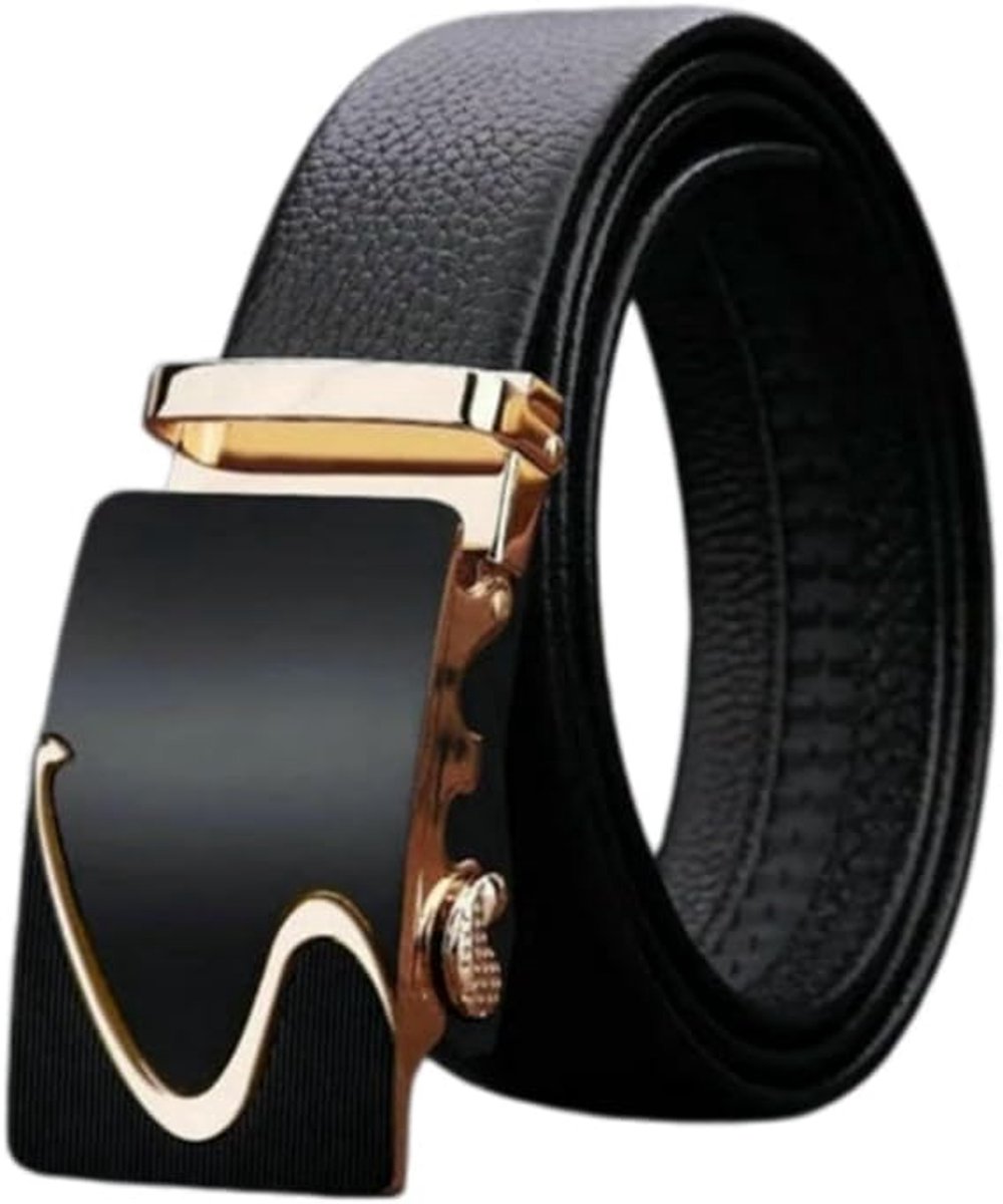 KZQ Herenriem met automatische gesp - Verstelbaar vegan leren riem, glanzend lychee patroon - Voor zakelijk en casual - Zwart-120 3.12cm