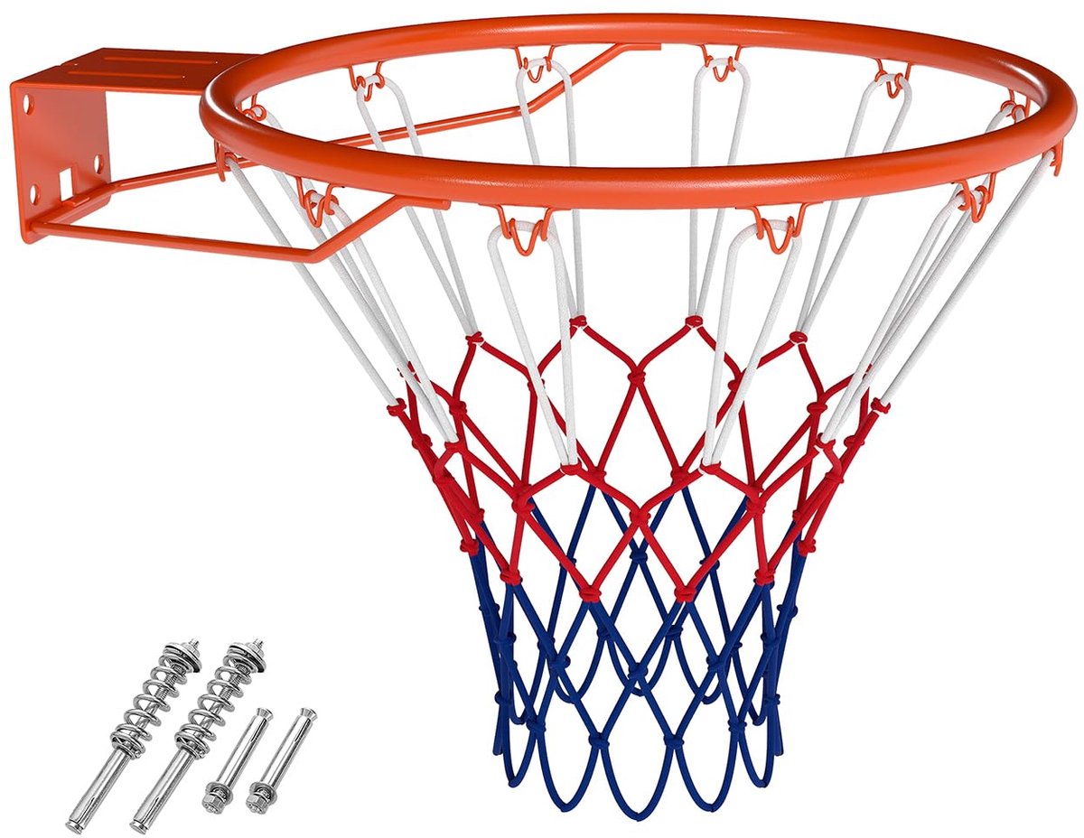SnelShoppen - FANTASK Basketbalhoepel Ø 45 cm, weerbestendig basketbalnet met ring en net, mini-basketbalmand voor wandmontage, outdoor basketbalring