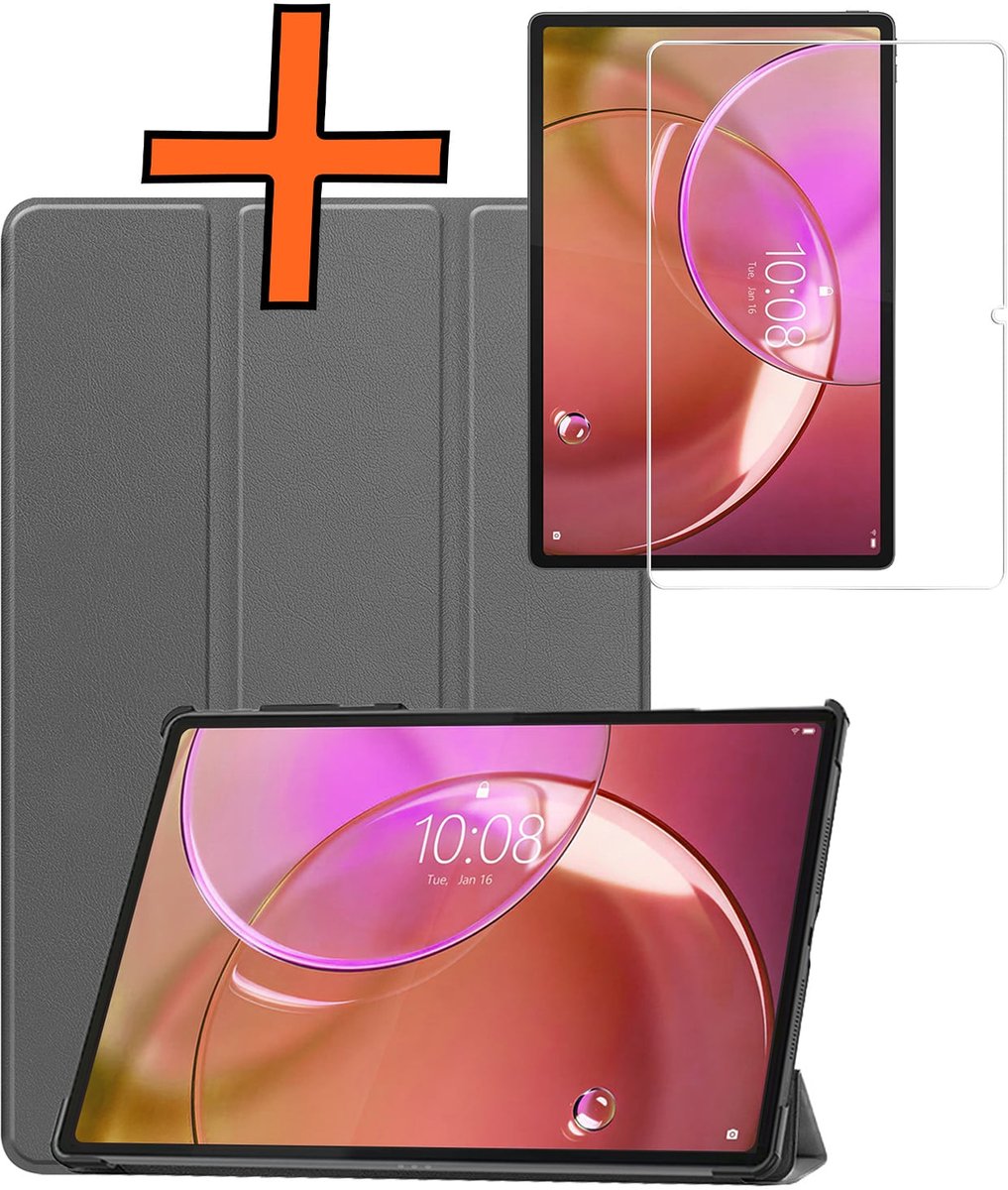Hoesje - Geschikt voor Lenovo Idea Tab Pro Gen 2 - Met Screenprotector - Trifold Bookcase - Hard Cover - Hardcover Book Case - Tablet Hoes - Grijs