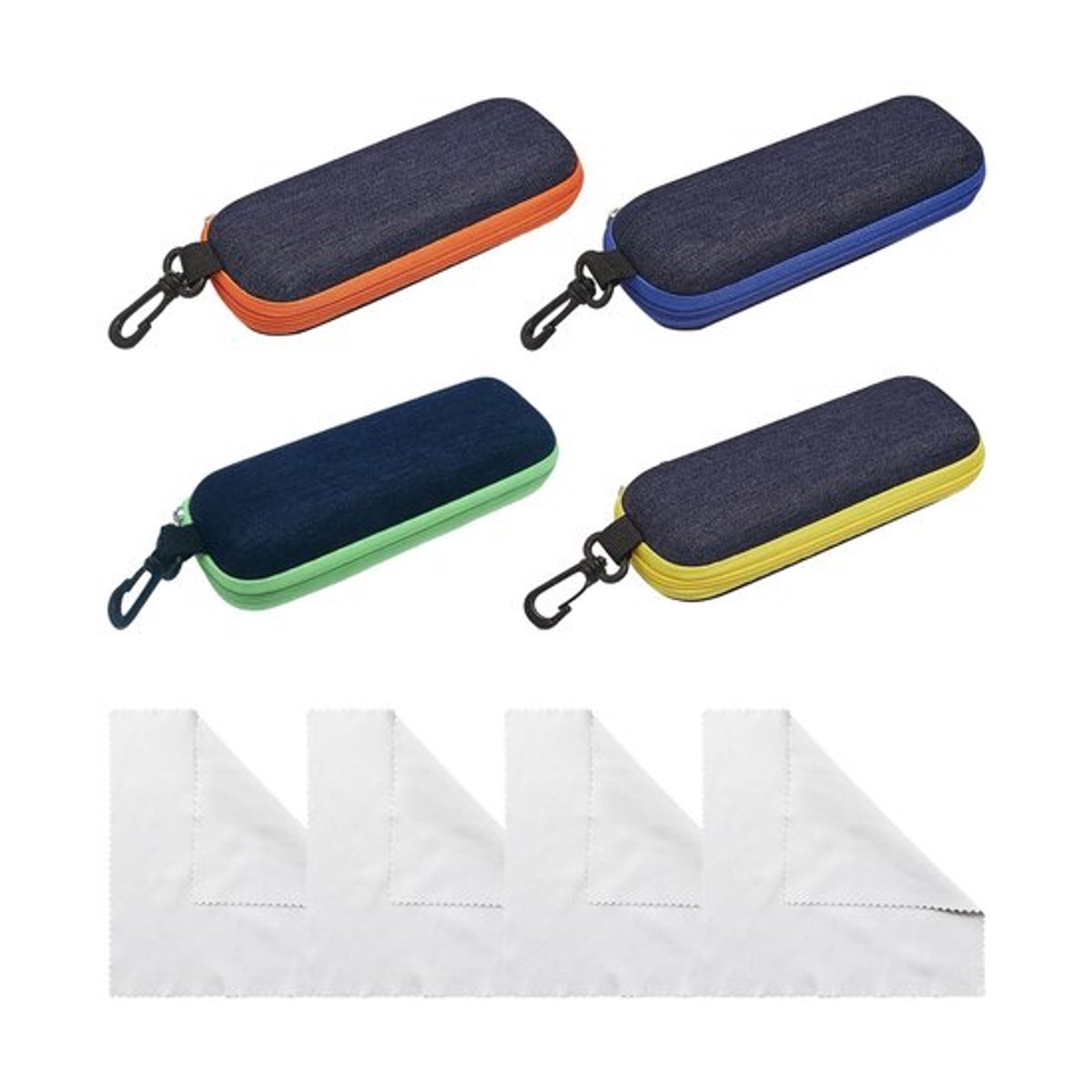 Brillenkoker Harde Case - 4 Stuks - Jeans - Inclusief Poetsdoek - Duurzaam - Afmetingen 17 x 7 x 3,8 cm - Voor Reisbrillen - Brillenetui