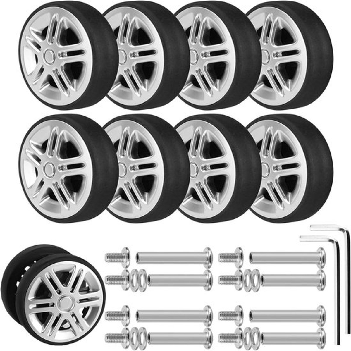 Kofferwielen Set van 8 stuks - Vervanging 60 x 19 mm - Trolley Wielen - Universele Wielen voor Koffer - Slijtvaste Rubberen Reservewielen