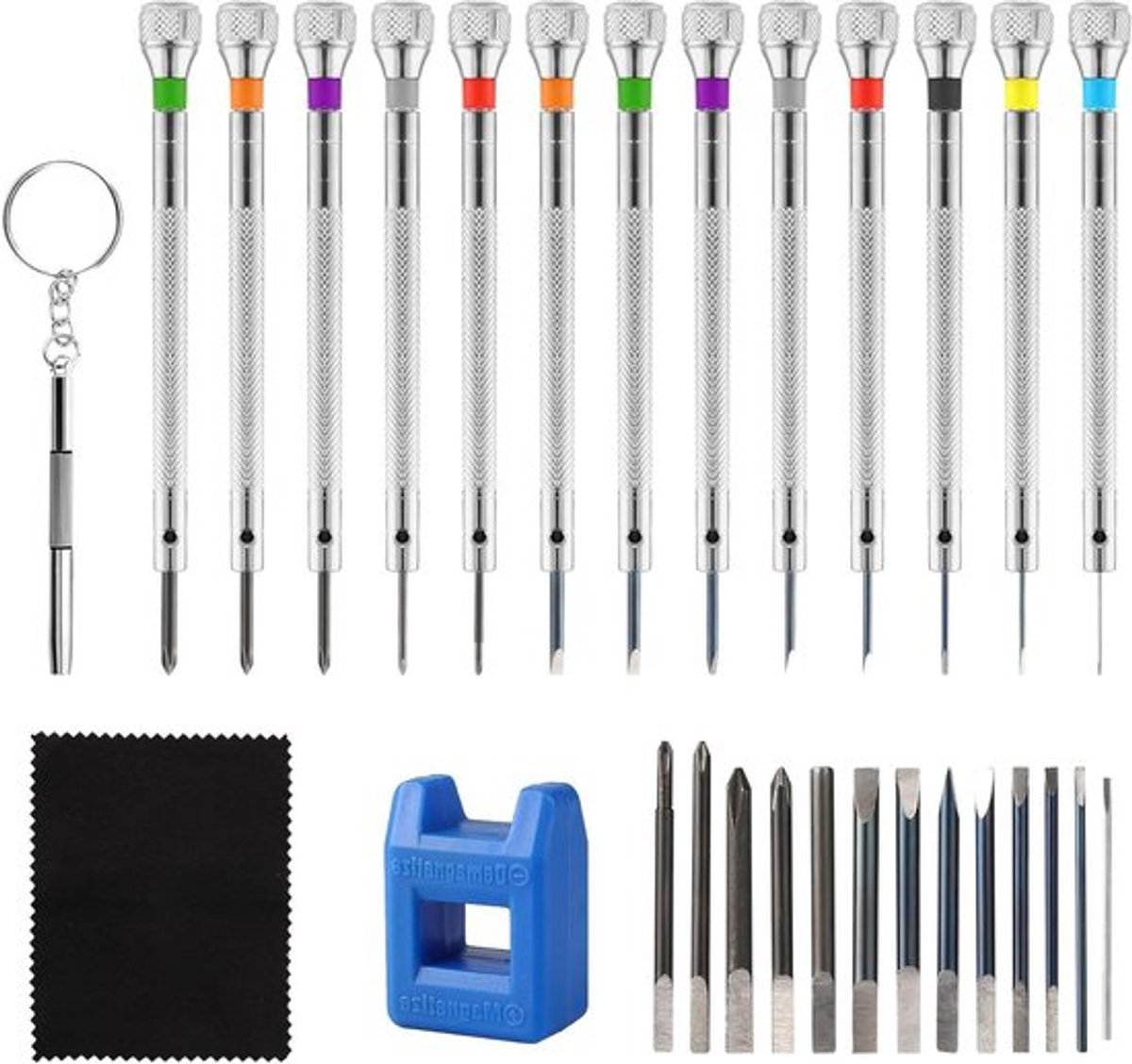 13-delige horloge schroevendraaierset voor horlogeglazen, sieraden en elektronische productreparatie. Met mini platte kop schroevendraaierset en vervangende bladen.