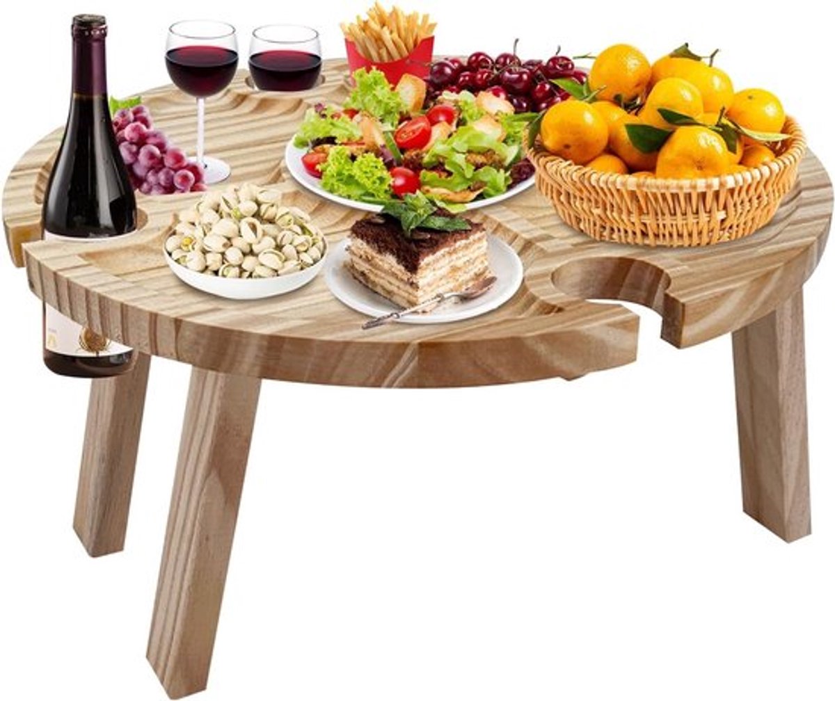 Opvouwbare Houten Picknicktafel met Houder voor Wijn Glazen, Ideaal voor Camping, Strand en Tuinfeest