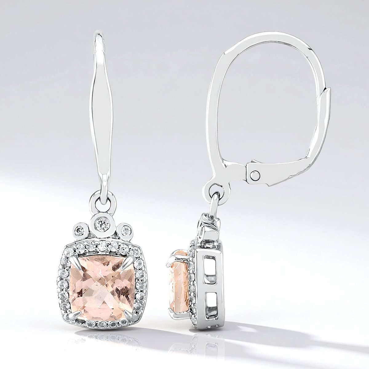 Cavill - Elegante Antiek Kussenslijpsel Oorbellen - 925 Sterling Zilver Platina-Geplateerd - Braziliaanse Morganiet 1,678 ct & Zirkonia