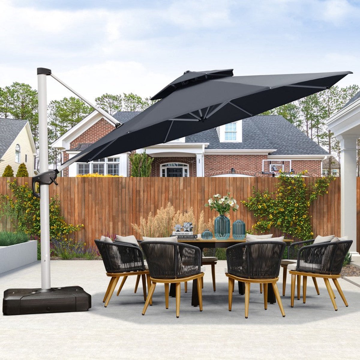 Purple Leaf Parasol rond déporté double toit Ø400 cm - Gris
