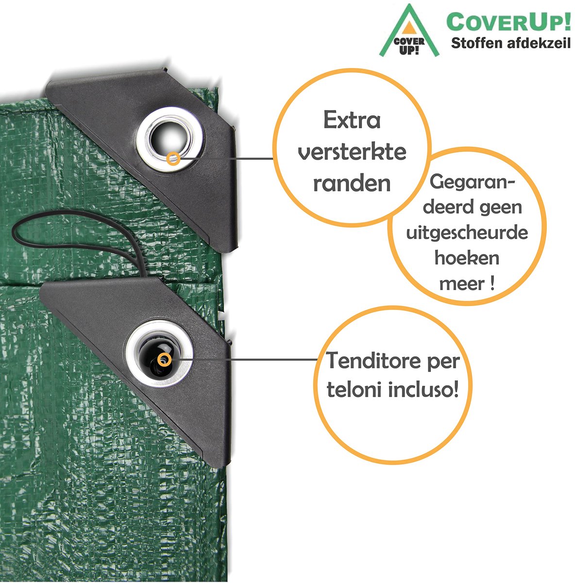 SnelShoppen - CoverUp! Afdekzeil 4 x 6 m - Waterdicht en scheurvast textiel afdekzeil met oogjes en 15 dekzeilspanners - Groen voor tuin, camping en f