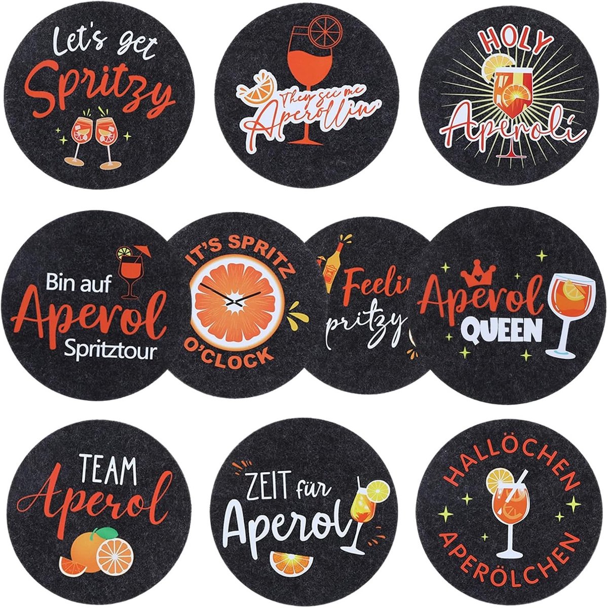 Giftset met 10 Coasters voor Cocktails - Felt Coasters voor Tafeldecoratie en Aperol Spritz Accessoires - Perfecte Cadeau-idee voor Feestjes en Bars