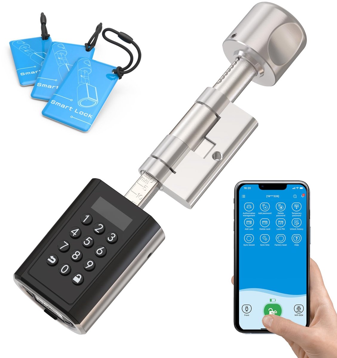 SnelShoppen - Welok P51 Elektronisch Deurslot voor Huisdeur, Ontgrendelen met Wachtwoord, Tijdelijk Wachtwoord, App, RFID-Kaart, BLE WLAN Afstandsbedi