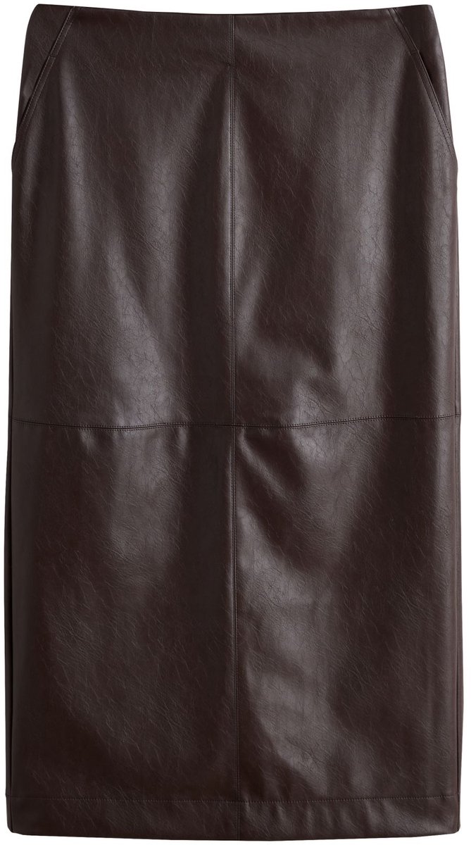 Next - Dames - Midi-kokerrok van imitatieleer - Bruin