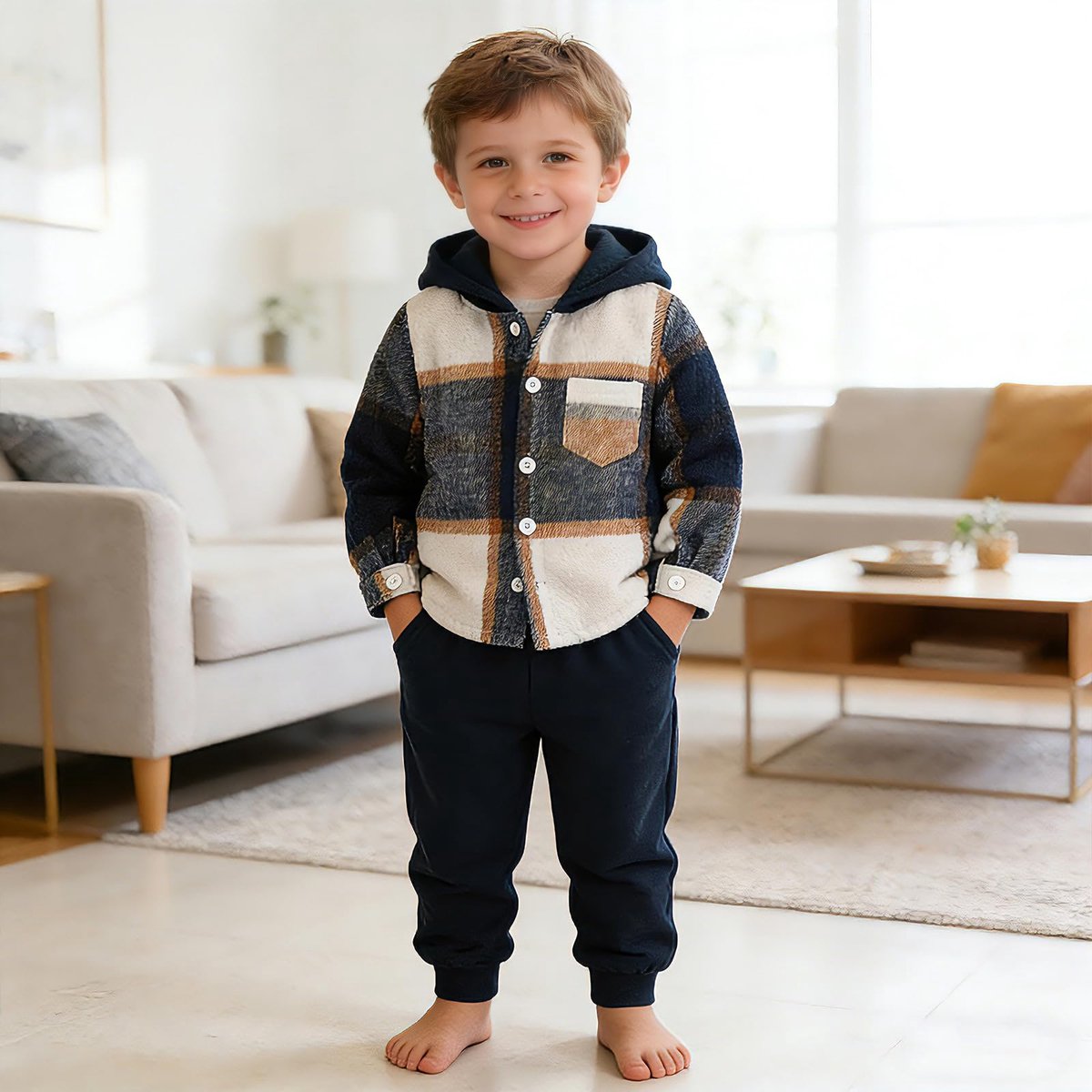 SnelShoppen - Kledingset voor Peuters en Baby's, Jongens Outfit 2 Stuks, Katoen, Donkerblauw, Hoodie en Broek, 3-4 Jaar, Perfect voor Lente en Herfst