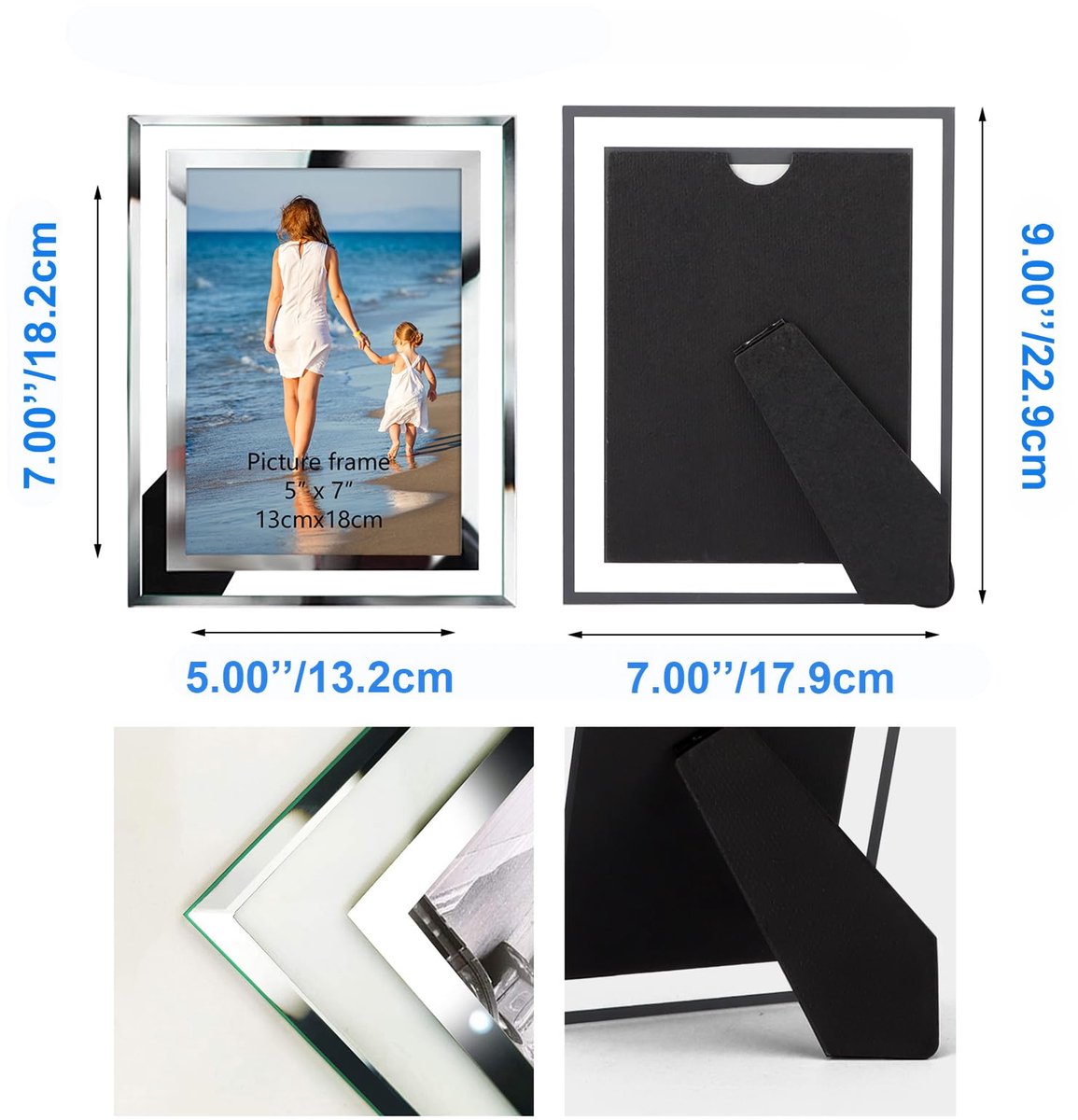 SnelShoppen - Fotolijst van glas 13x18 cm, zilverkleurig, set van 6, perfect voor huwelijkscadeau, tafelweergave, decoratie, feest, foto-inrichting