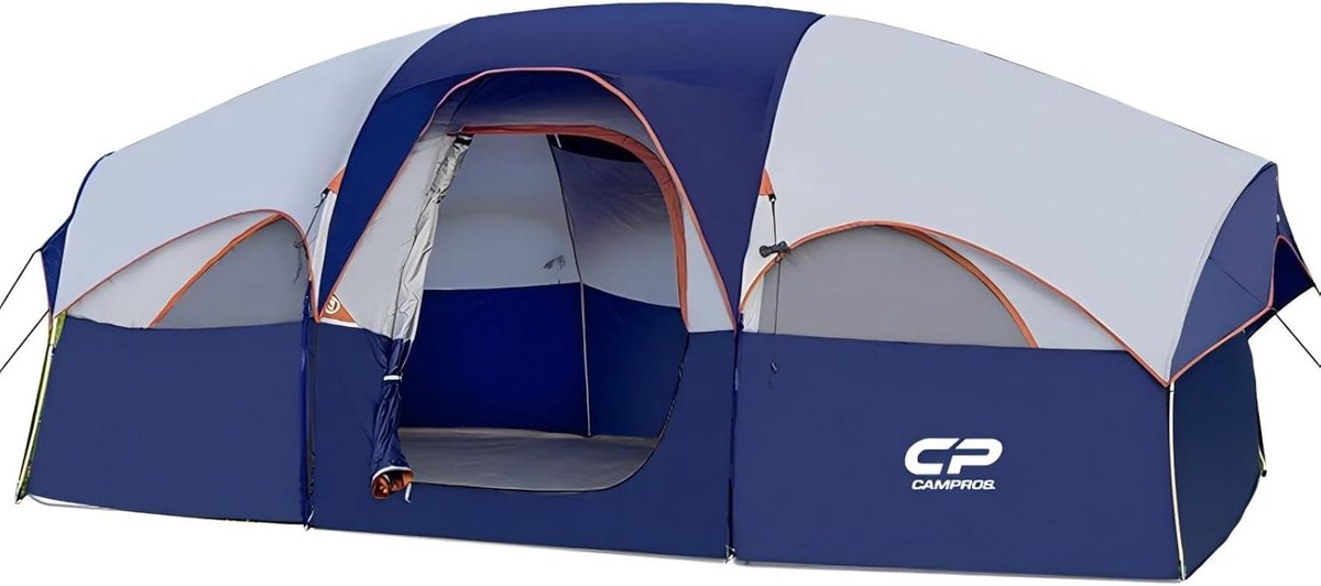 SnelShoppen - CAMPROS CP Campingtent 6-8 Personen, Grote Familietent 427x274x183 cm, Waterdichte PU-Coating, Snel Opzetten, 2 Ruimtes met Scheidingswa