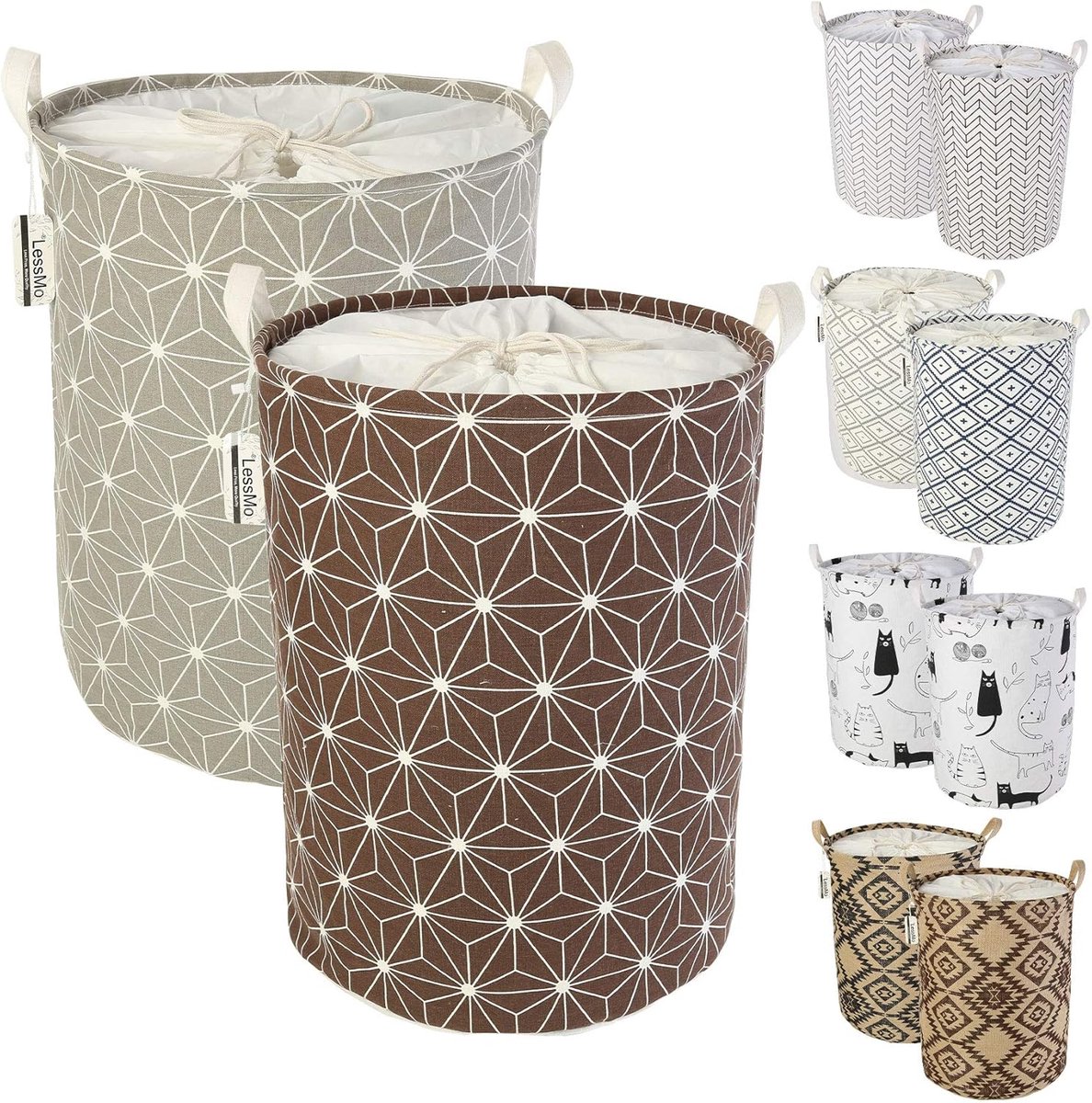 LessMo 2PC 17.7 Inch Laundry Hamper with Drawstring, Foldable Pop Up Storage/Laundry Basket, Waterproof, Round - ShopVlot