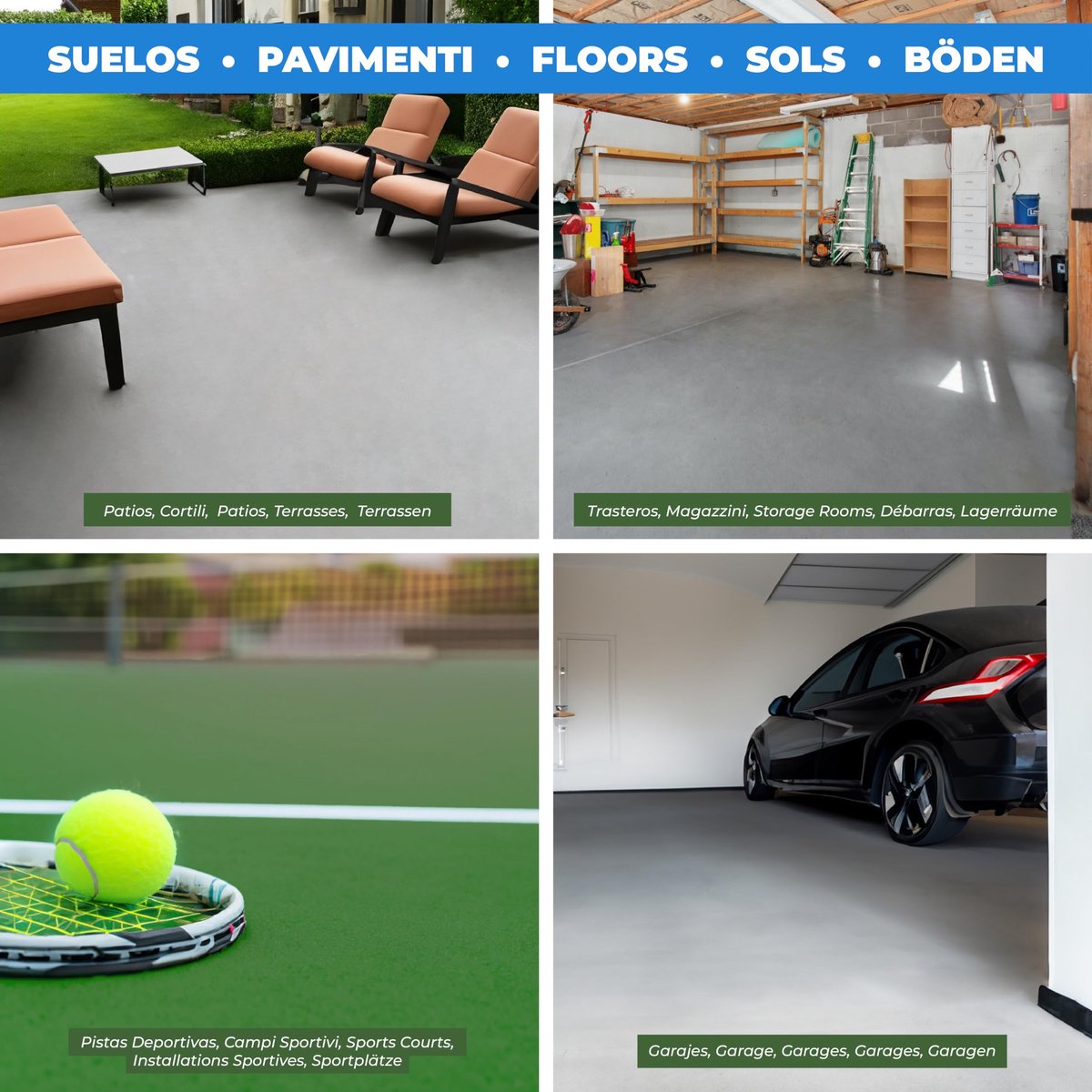 SnelShoppen - PECTRO verf voor sportvelden, straatbedekking in groen, rood, grijs, wit, blauw, 4 liter - Perfect voor tuin, speelplaats, en sportfacil