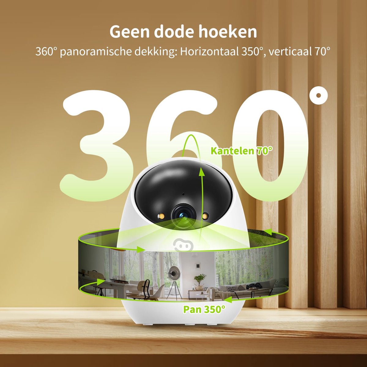 SnelShoppen - Beans View Binnen Beveiligingscamera 360° Bewaking, 2.4GHz Wi-Fi, Kleuren Nachtzicht, Automatische Mensherkenning, Abonnement-Vrije SD K