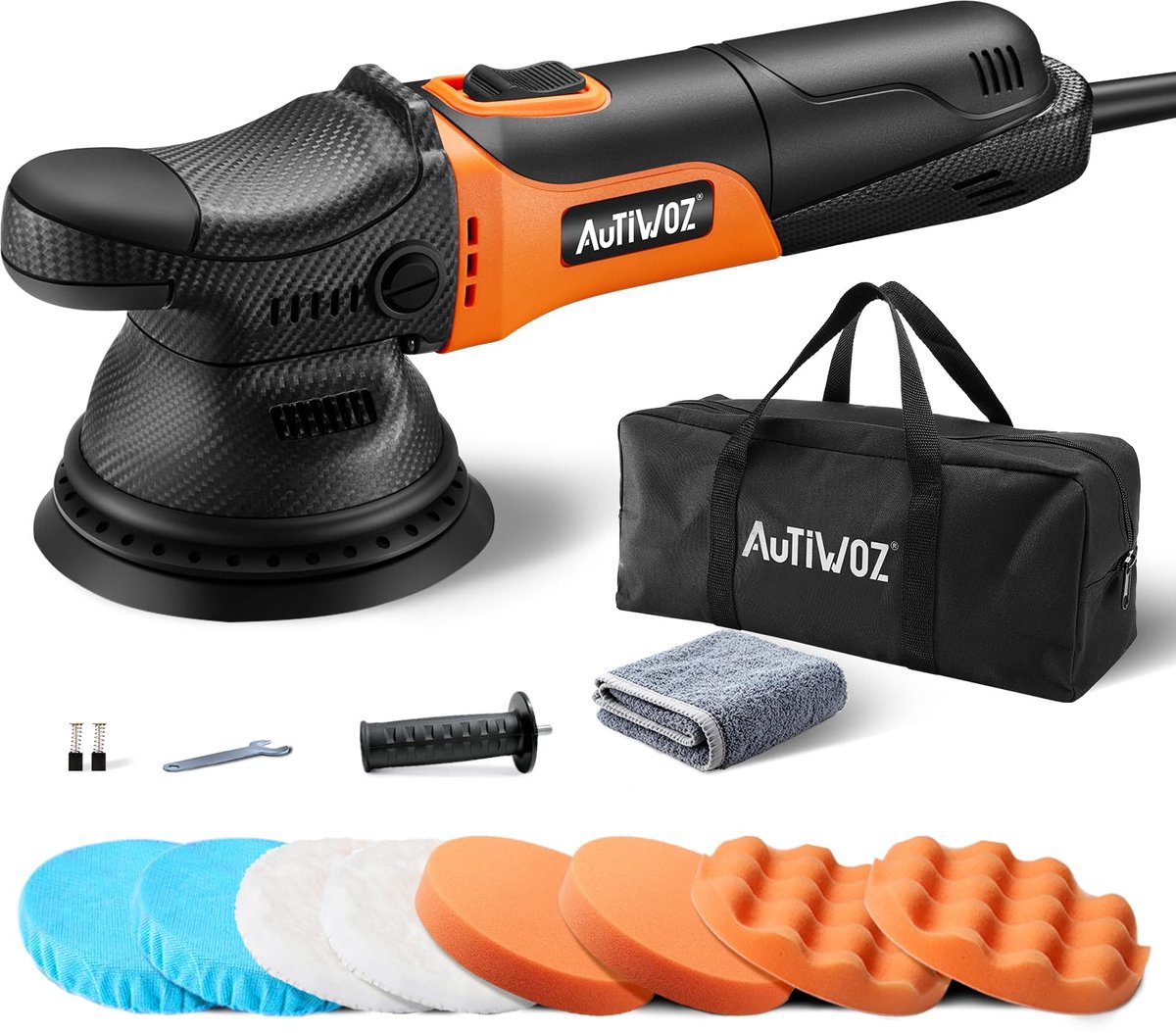 SnelShoppen - Excentrische Auto Polijstmachine 125mm, 630W Compact met 6 Variabele Snelheden (2000–6200tpm) voor Waxen, Uitpoetsen en Polijsten van Au