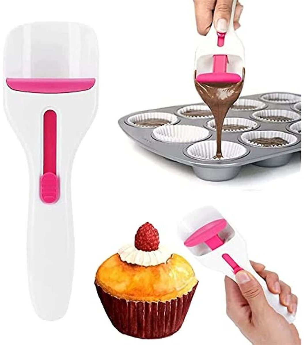Siliconen doseerschep voor cakebeslag of bloem: bediening met één druk op de knop, ideaal voor cupcakes –handige keukenhulp