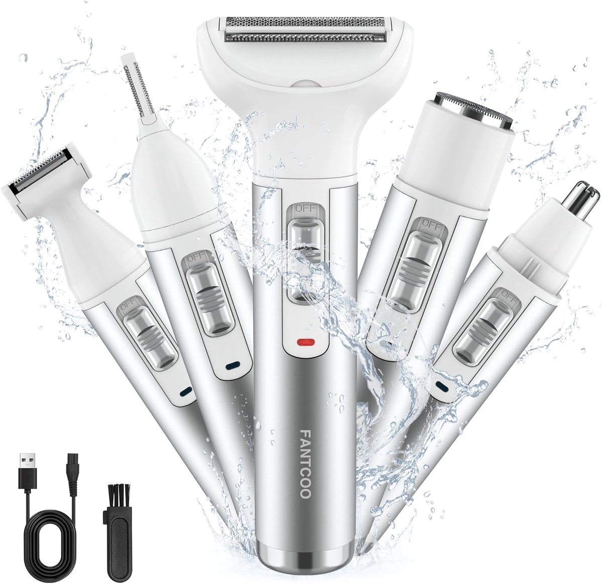 SnelShoppen - Draadloos 5 in 1 Elektrisch Scheerapparaat voor Vrouwen - Pijnloze Lady Shaver met Oplaadbare Bikini Trimmer - Nat en Droog Gebruik - On
