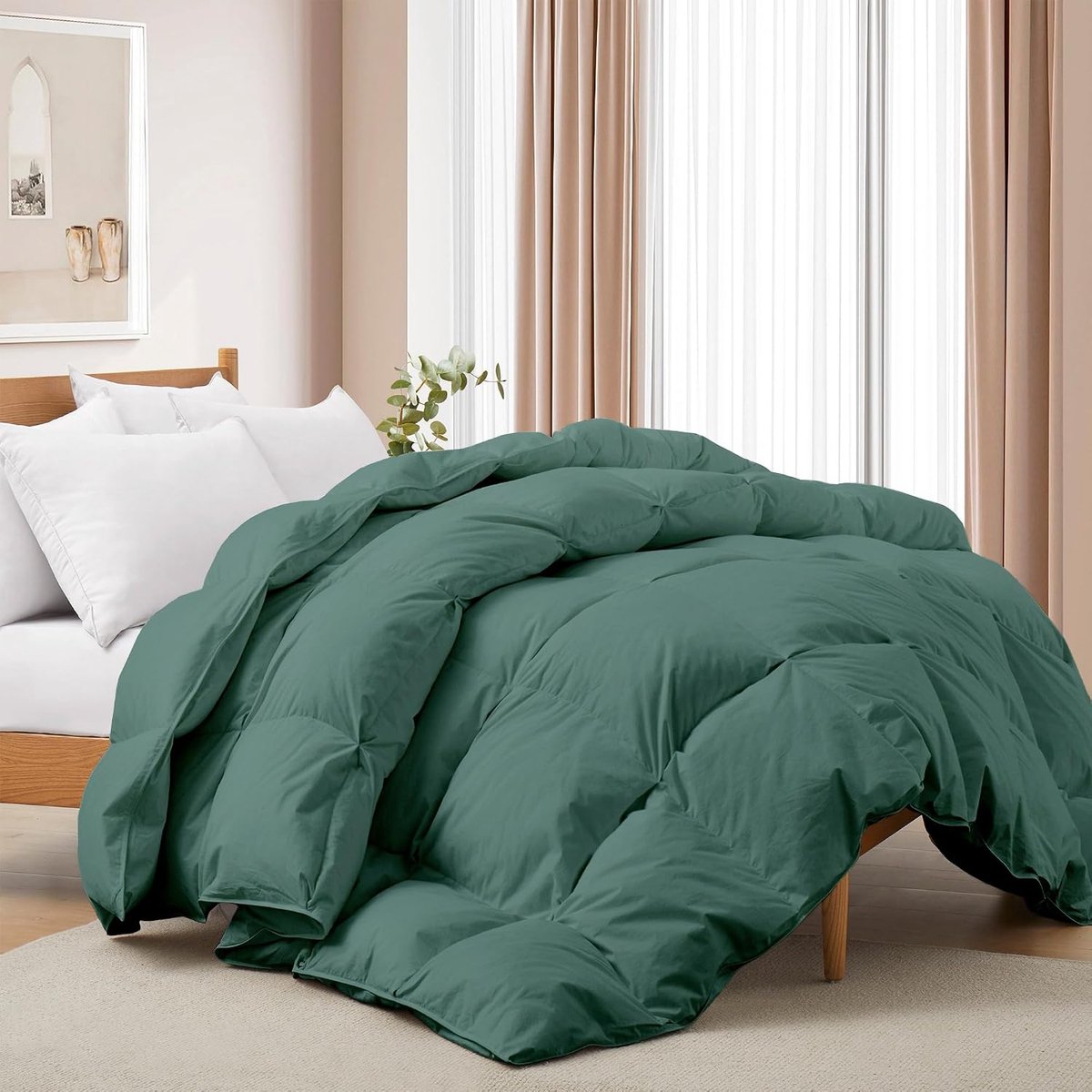 SnelShoppen - Deodar Dekbed Ganzendons en Veren 220x240 cm Tweepersoonsbed 4 Seizoenen | 420 GR/m² Wit Ganzendons en Veren Vulling | 100% Katoenen Hoe