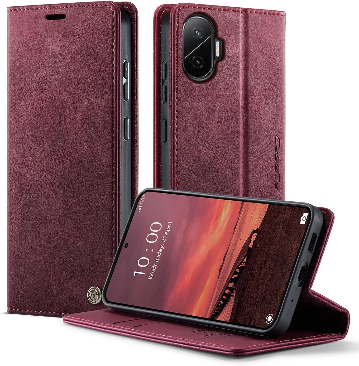 Premium PU Leren Flip Wallet Hoes voor Poco F7 5G met Kaartsleuf en Standfunctie - Rood Wijnkleur