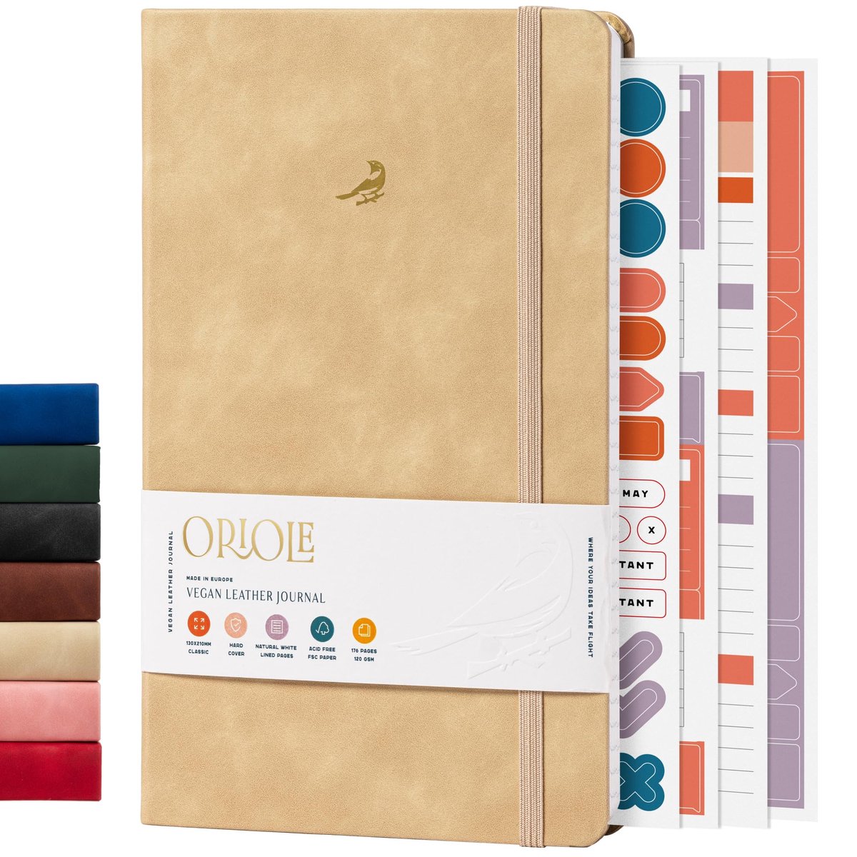 SnelShoppen - Oriole Veganistisch Leer Notitieboek - Walnootcrème - 176 Pagina's Gelinieerd Papier - Soft Touch Hardcover Journal (13 x 21 cm) met Gou