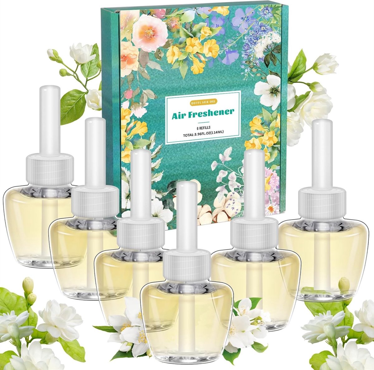 Jasmijn Geurversterker Navulling, 6x19ML - Geschikt voor Elektrische Geurverspreider, Luchtverfrisser Navulling, Aromatherapie en Geurverbetering