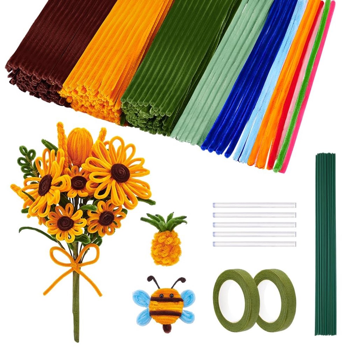 300 Stuks Bloemendraad en Chenille Stelen Set voor het Maken van Zonnebloem Boeketten en Creatieve Knutselprojecten
