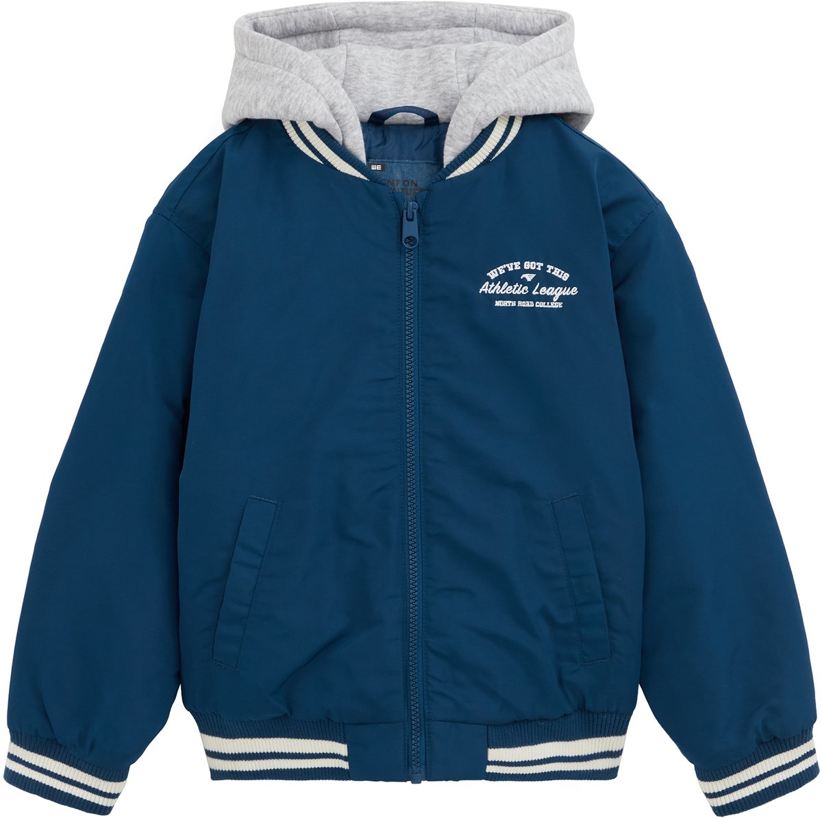 WE Fashion Jongens bomberjack met embroidery en capuchon van sweatstof