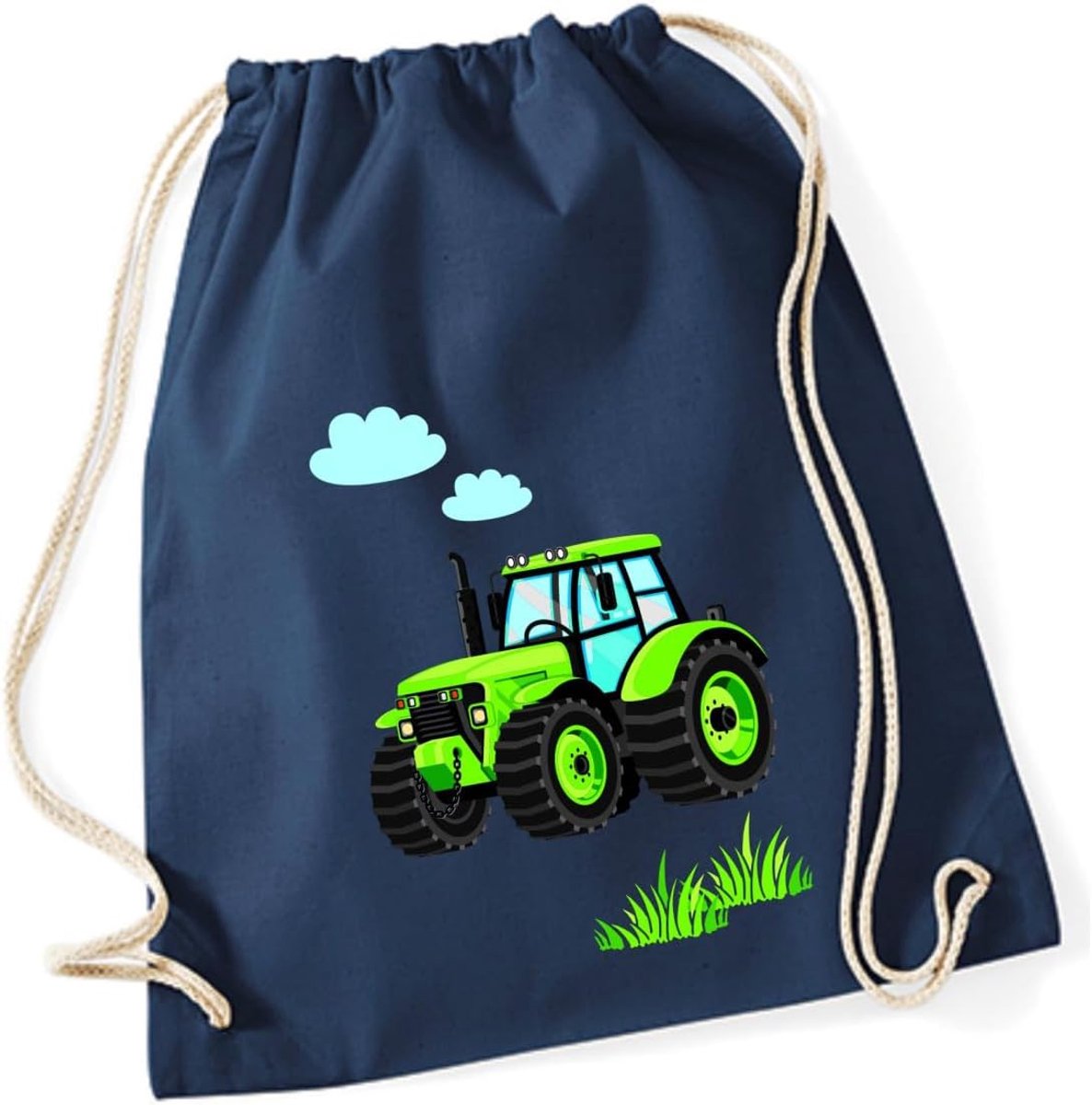Gymtas jongens 37 x 46 cm - katoen tractor bulldog met wolken en gras - trekkoord - sporttas voor kinderen - ShopVlot