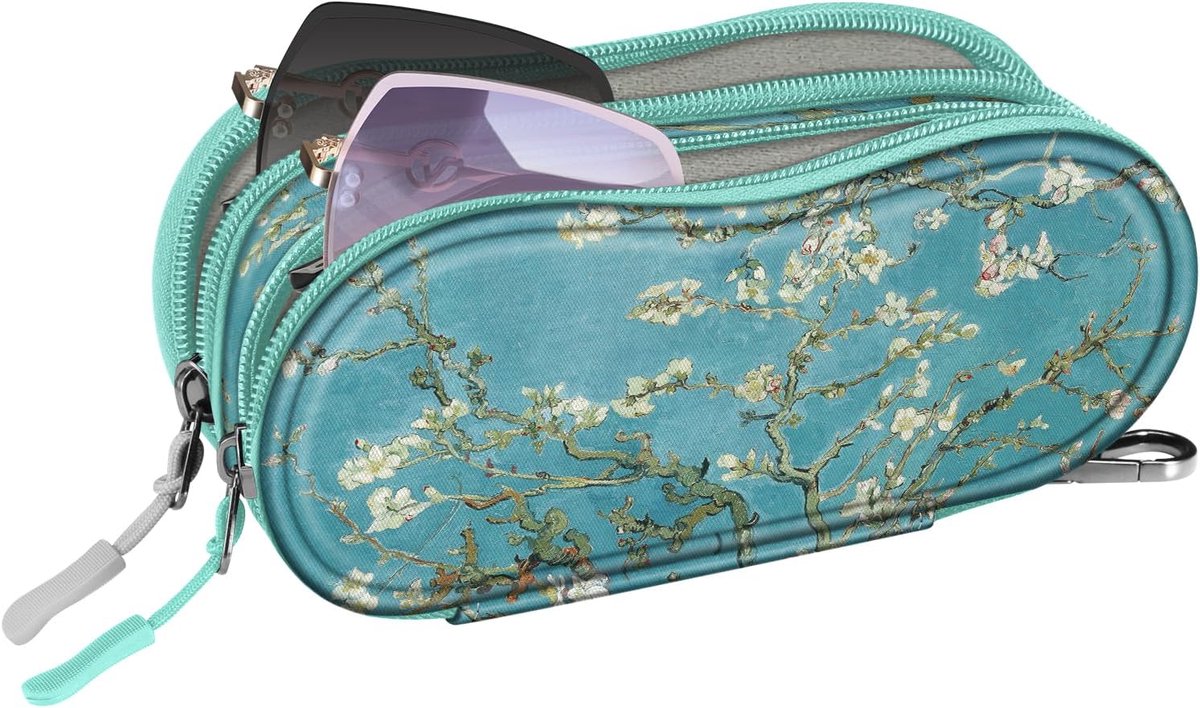 SnelShoppen - Dubbel groot brillenetui voor zonnebrillen en brillen met ritssluiting en karabijnhaak, ideaal voor onderweg, vakantie, camping, en dage